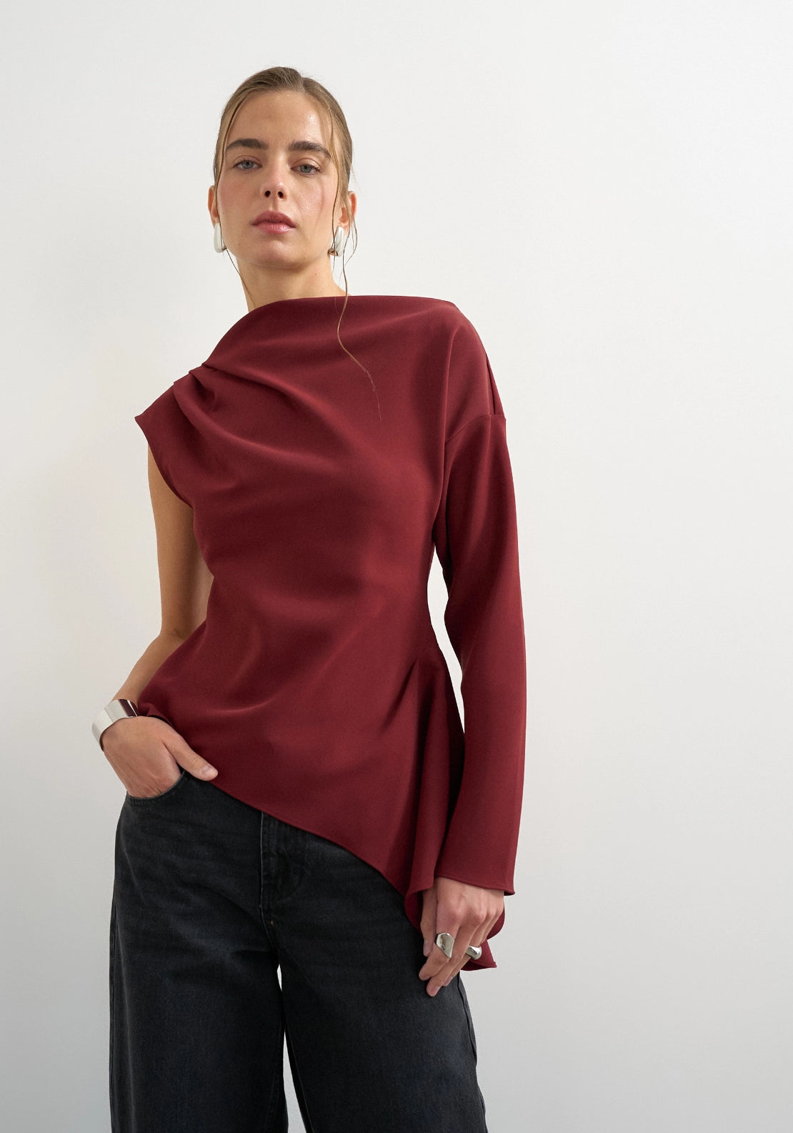 Tena One Shoulder Long Sleeve Top - Port