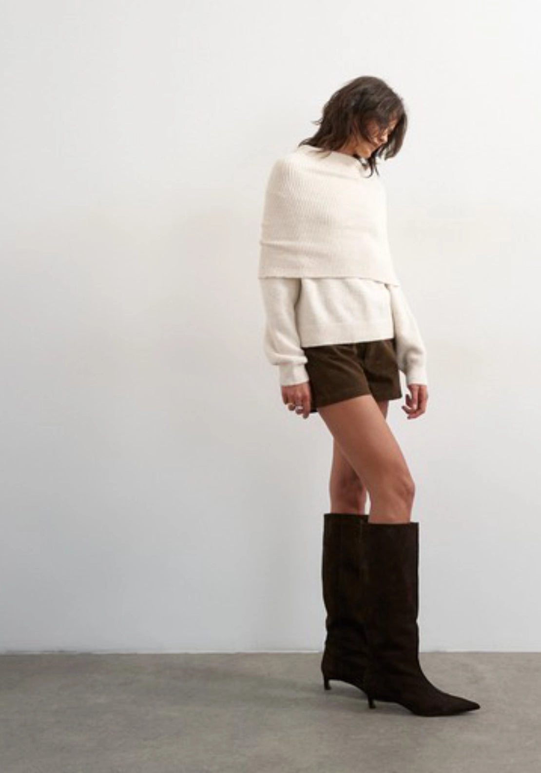 Funa Knitted Deep Fold Jumper - White