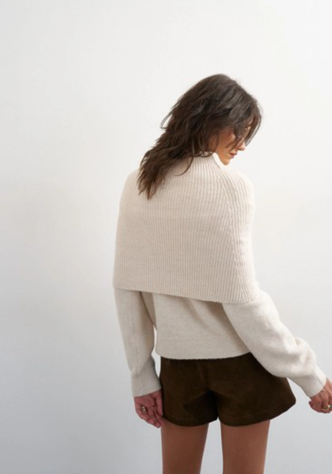 Funa Knitted Deep Fold Jumper - White