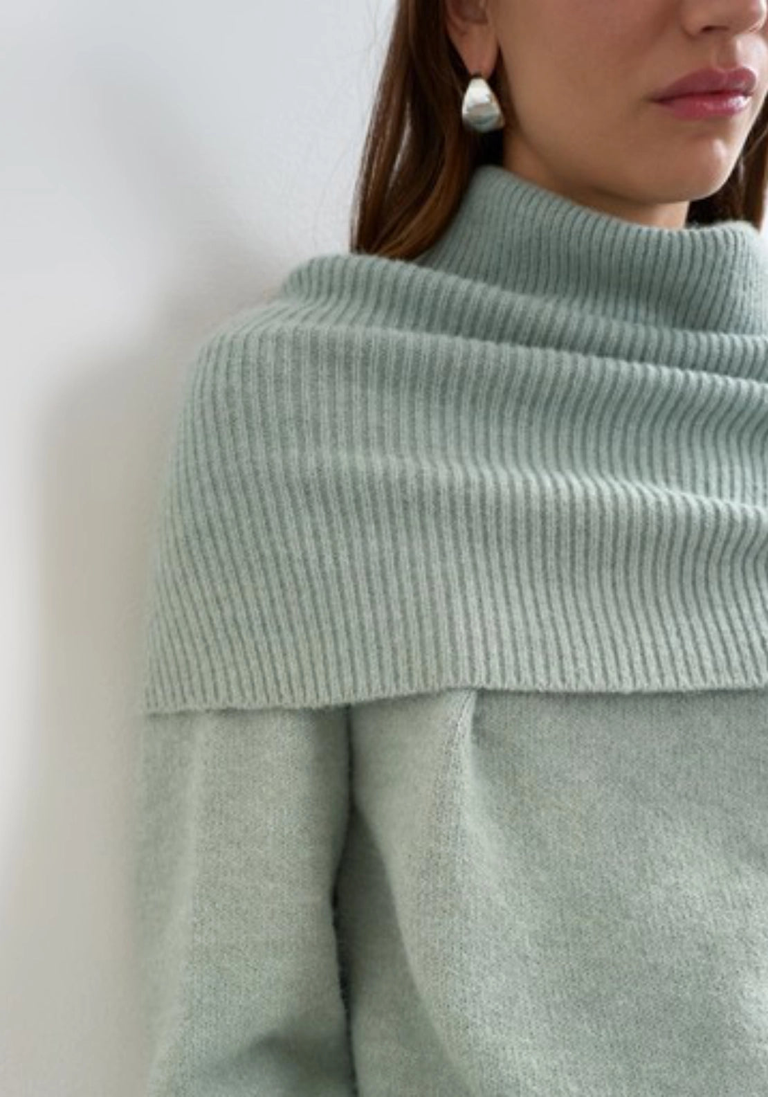 Funa Knitted Deep Fold Jumper - Artichoke Green