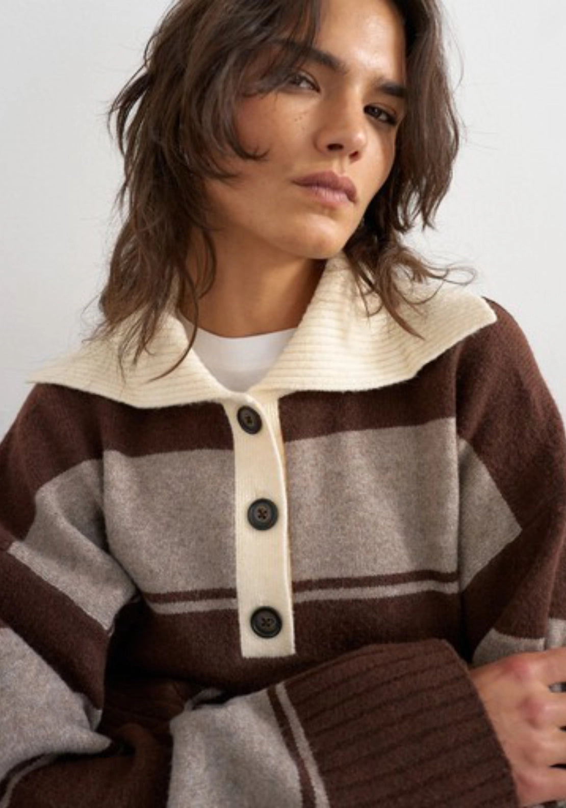 Cami Knitted Rugby Polo - Chocolate Brown