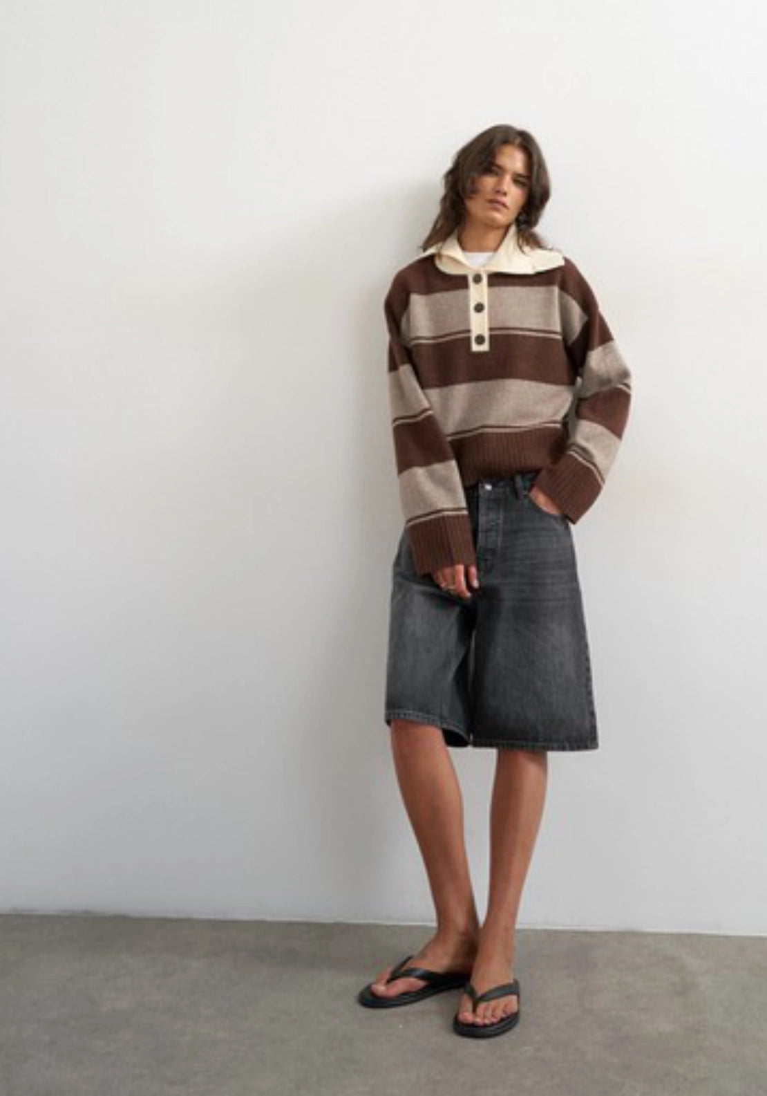 Cami Knitted Rugby Polo - Chocolate Brown