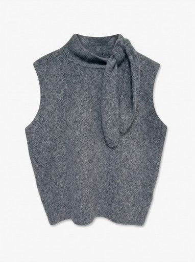 Topshop Cassi Knitted Tie Neck Top - Grey 1 Shaws Department Stores