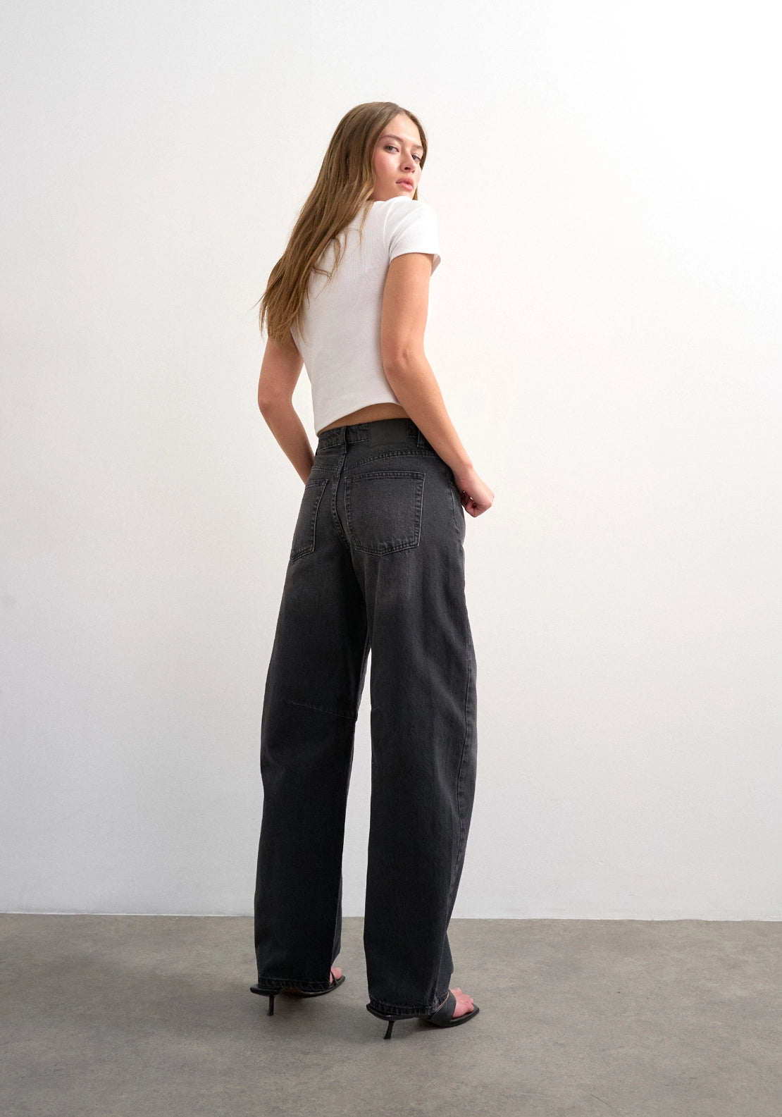 Topshop High-Rise Barrel Leg Jeans - Black Denim 2 Shaws Department Stores