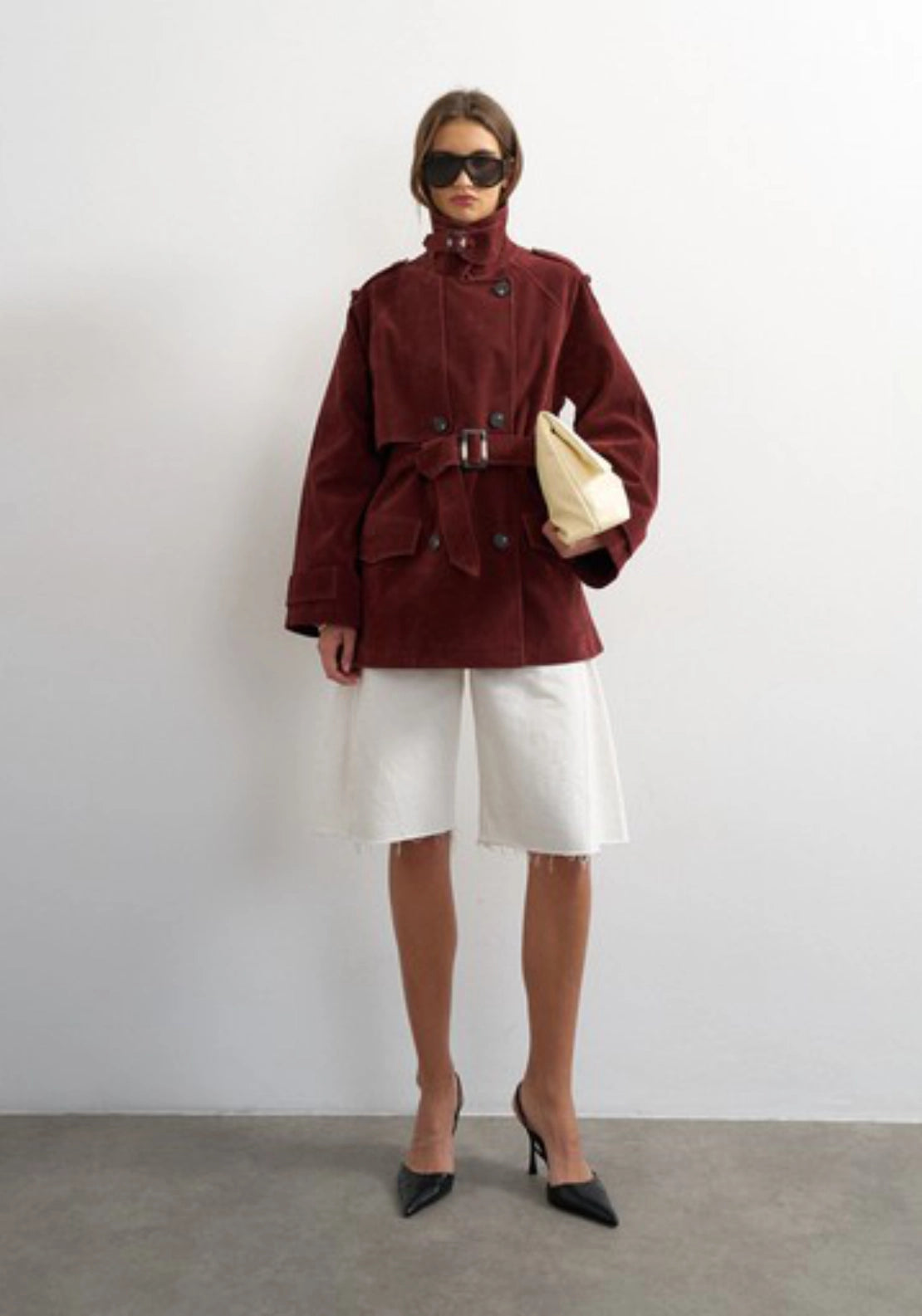 Sikka Cropped Trench - Burgundy