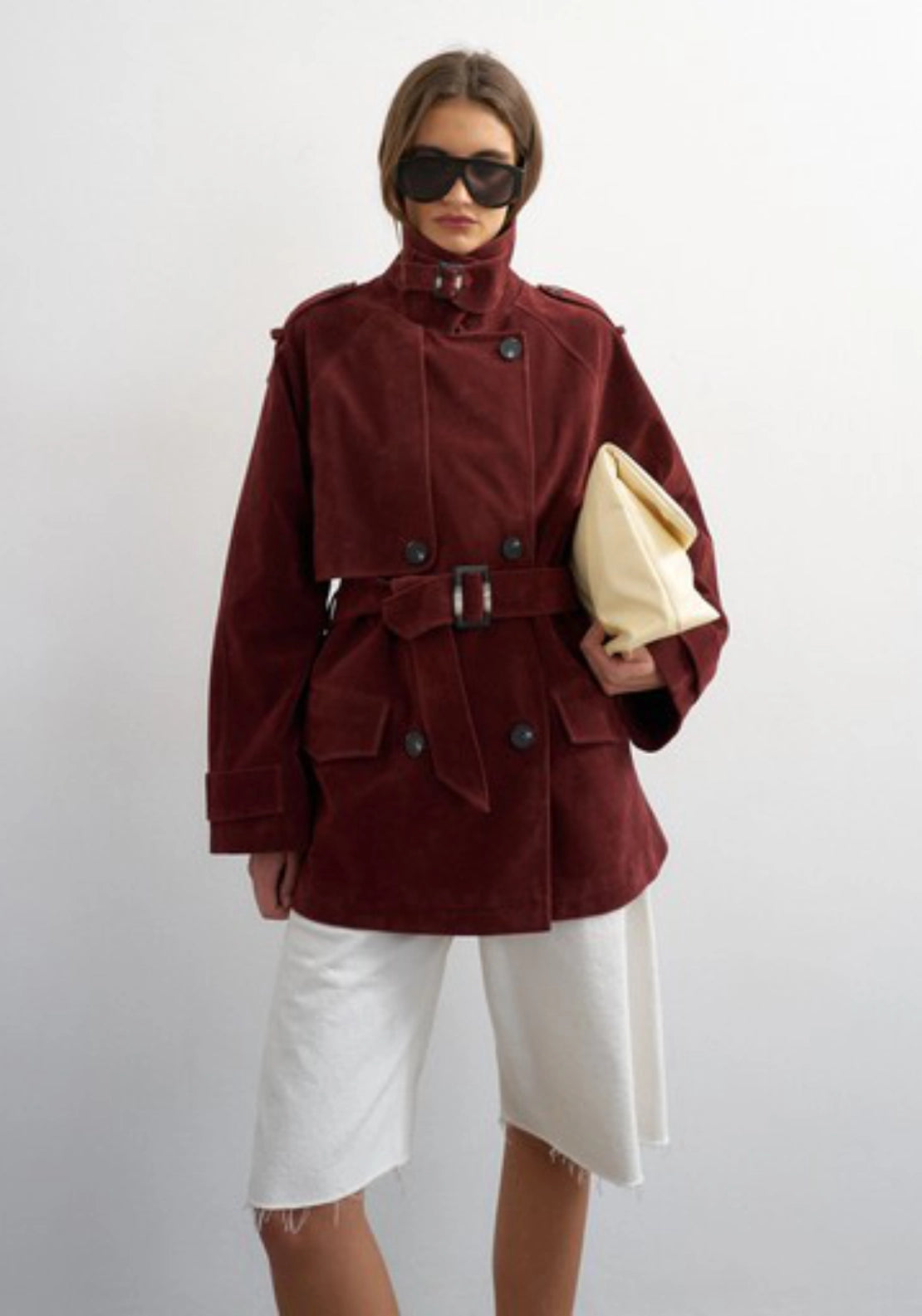 Sikka Cropped Trench - Burgundy