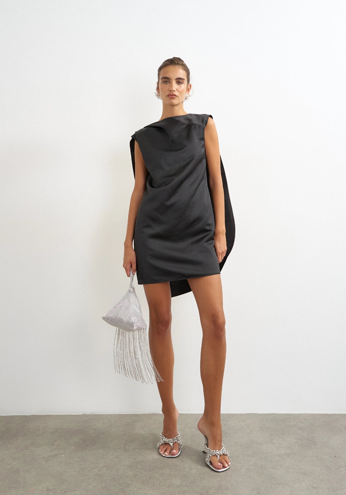 Trille Sleeveless Satin Mini Dress - Black