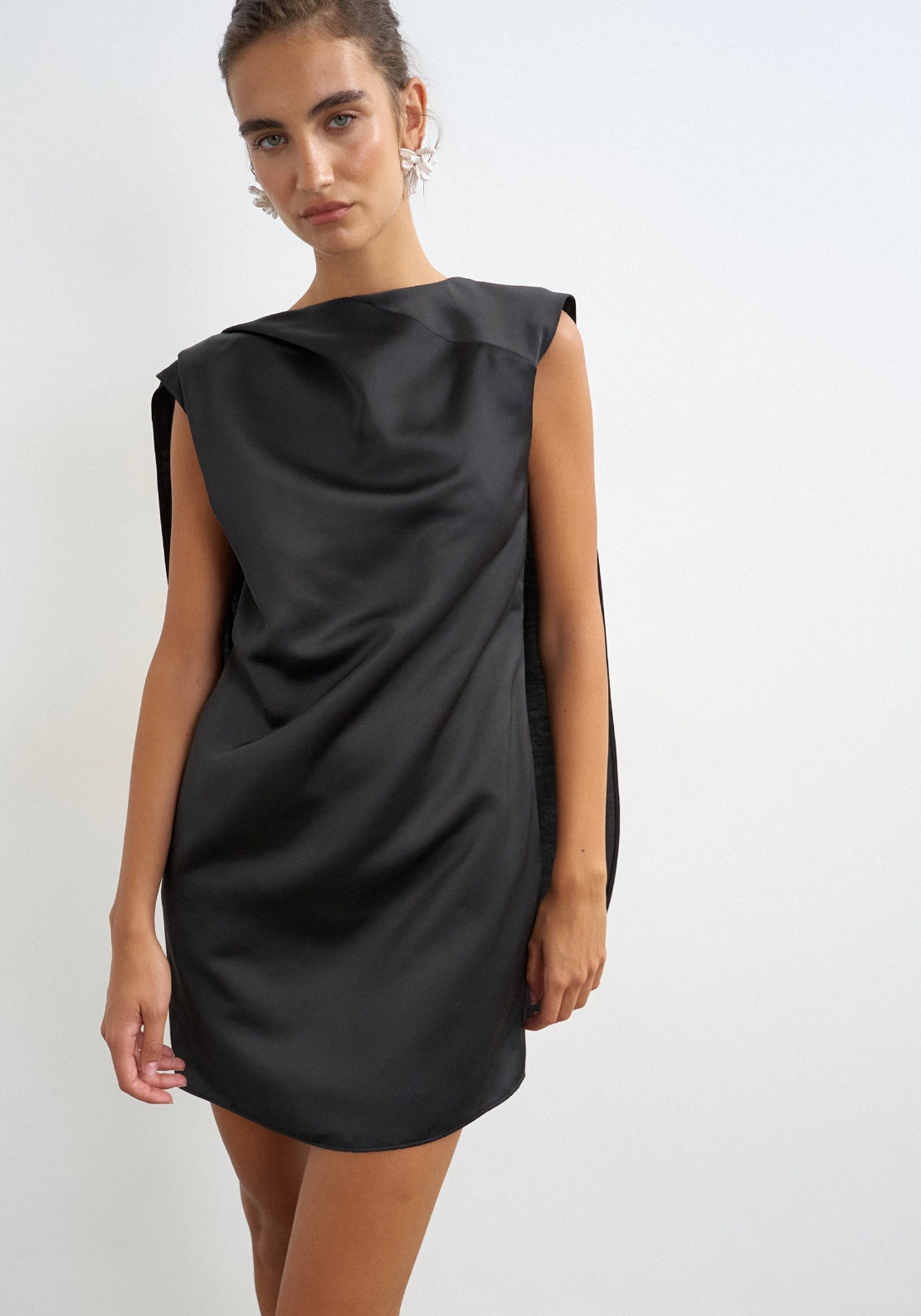 Trille Sleeveless Satin Mini Dress - Black
