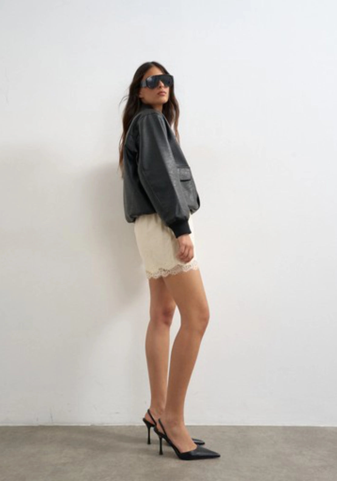Trille Coated Bomber Jacket - Black