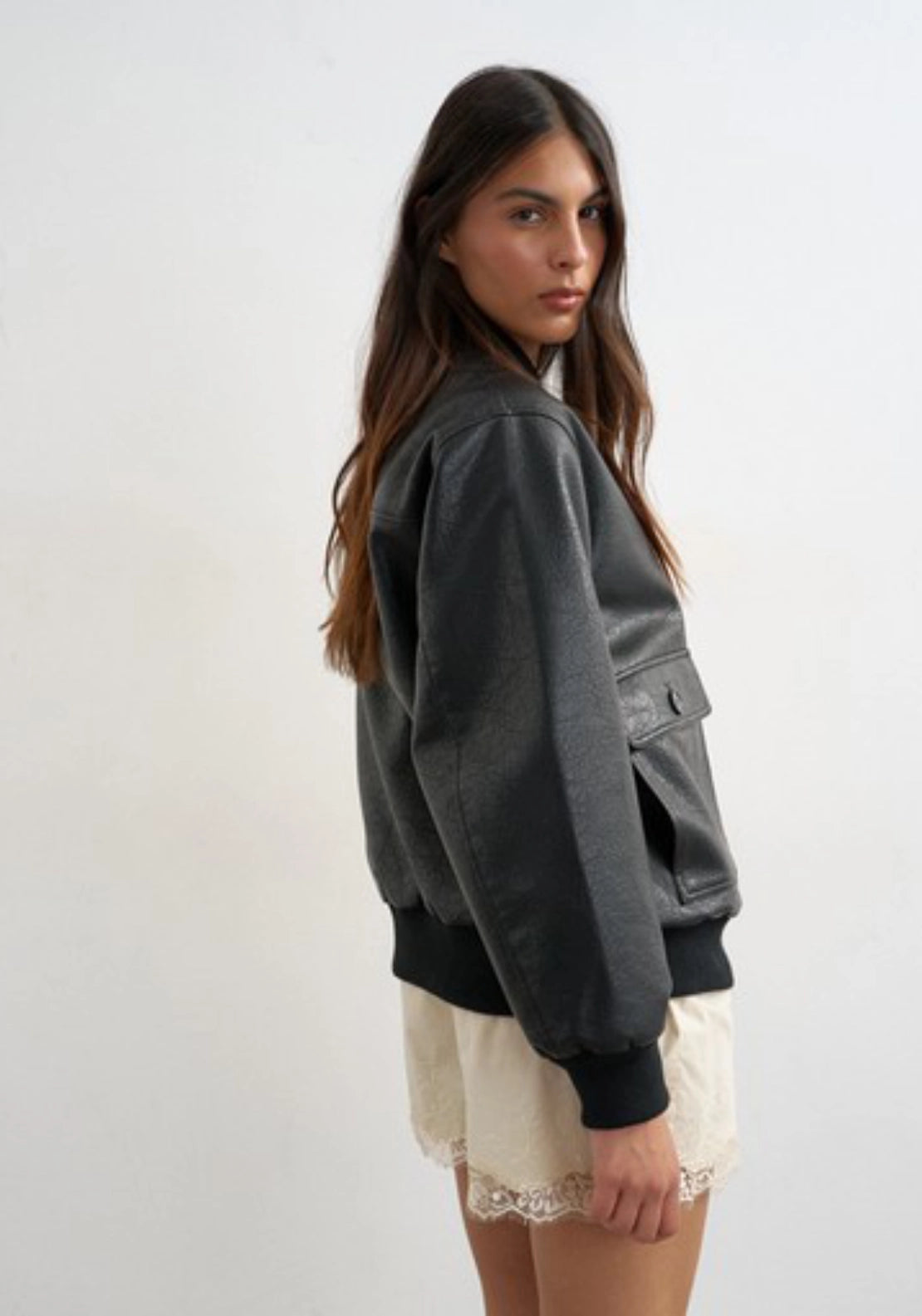Trille Coated Bomber Jacket - Black