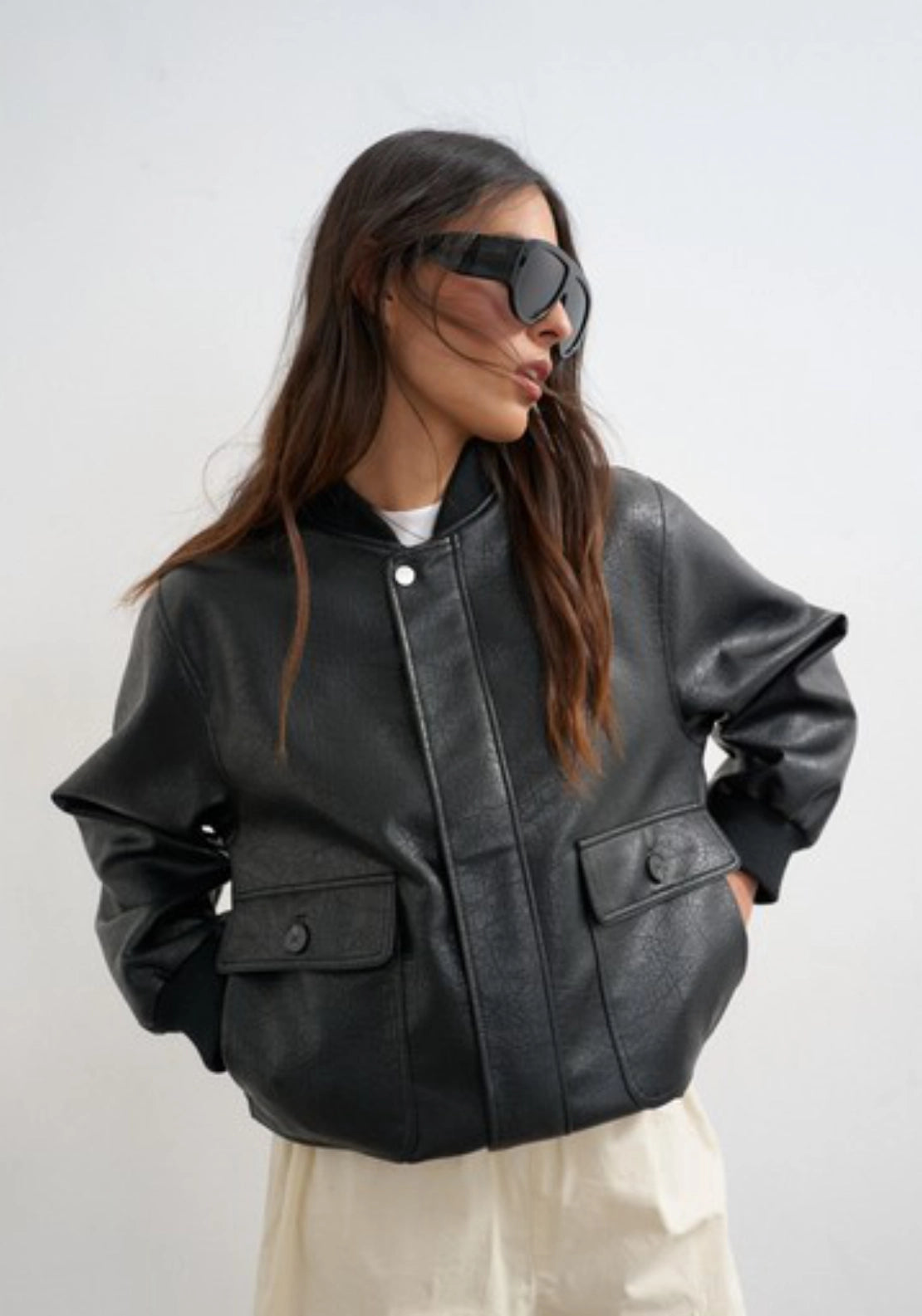 Trille Coated Bomber Jacket - Black
