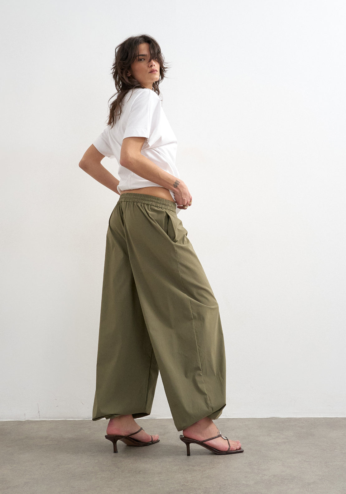 Topshop Balia Balloon Trousers - Green 2 Shaws Department Stores