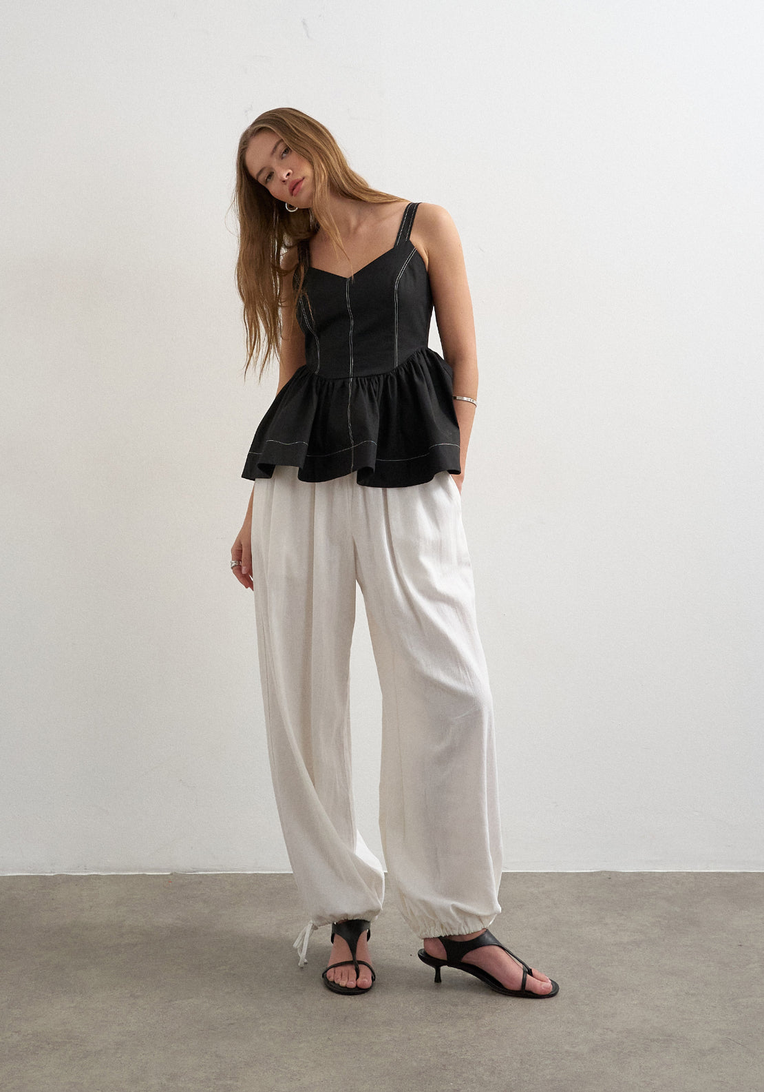 Topshop 100% Cotton Miranda Peplum Cami Top - Black 4 Shaws Department Stores
