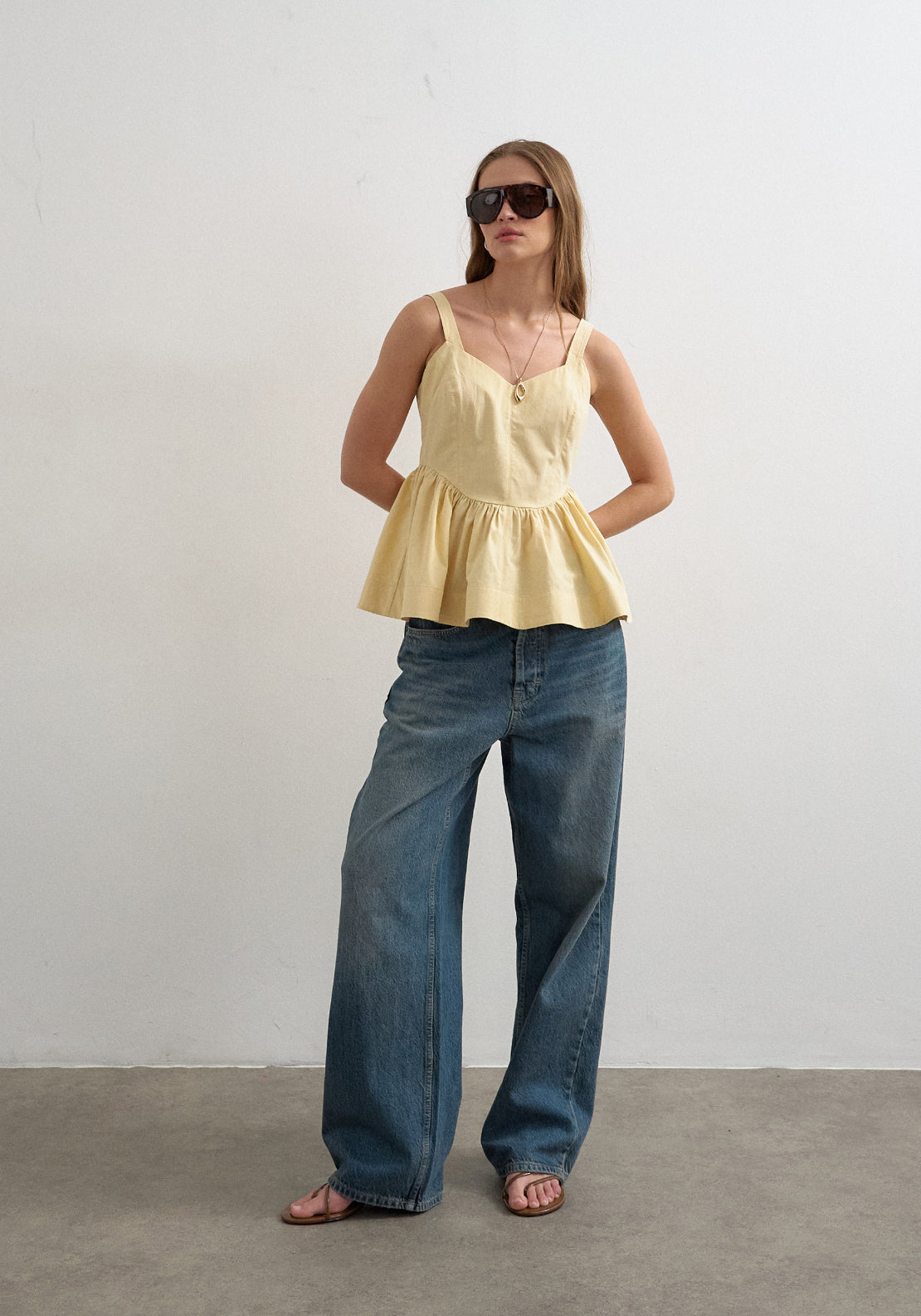 Topshop 100% Cotton Miranda Peplum Cami Top - Cream 4 Shaws Department Stores
