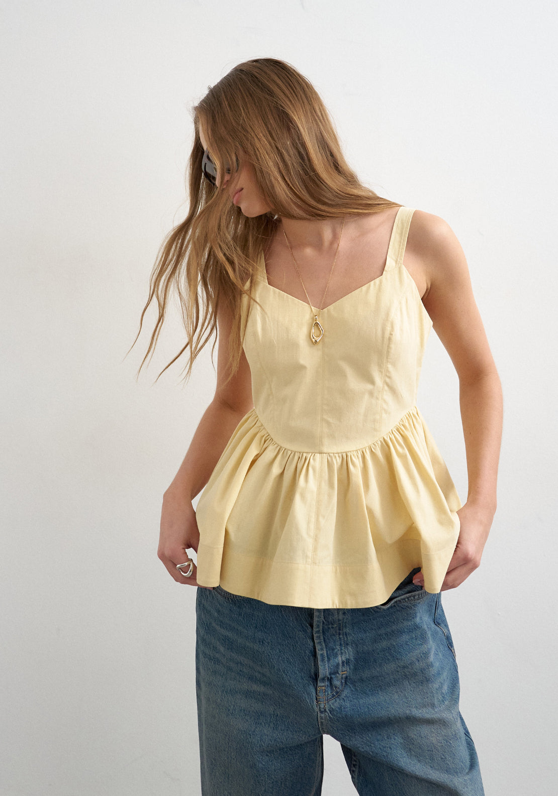 Topshop 100% Cotton Miranda Peplum Cami Top - Cream 1 Shaws Department Stores
