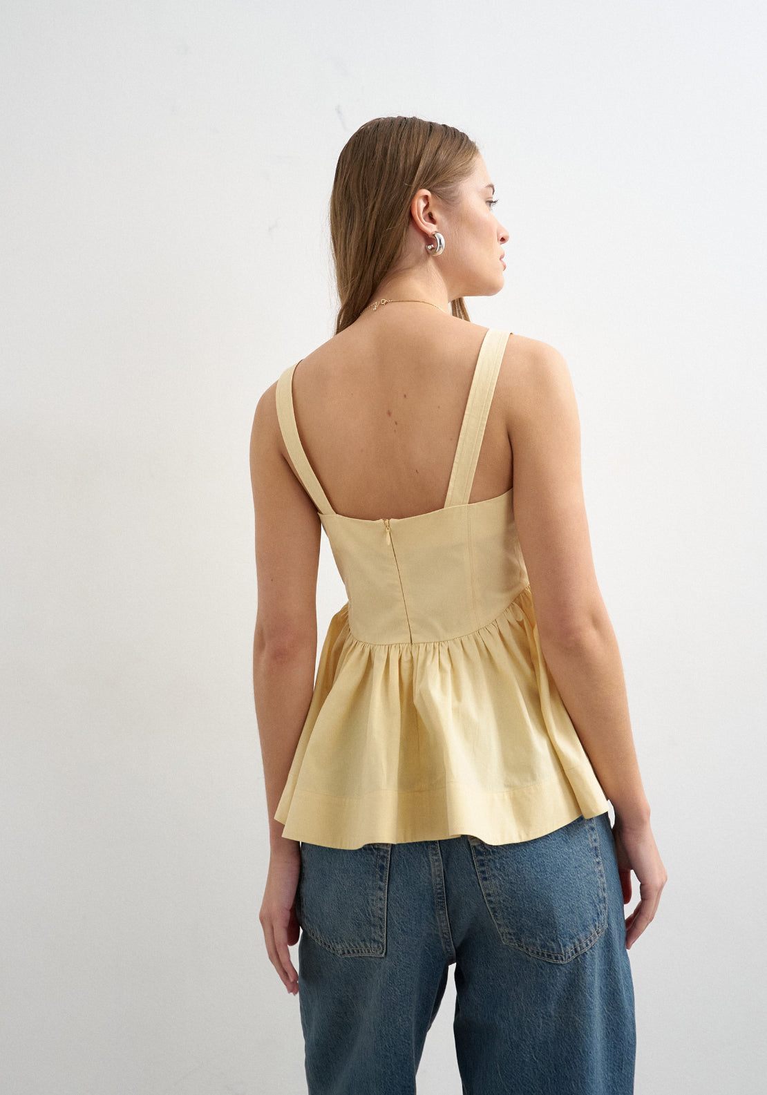 Topshop 100% Cotton Miranda Peplum Cami Top - Cream 2 Shaws Department Stores