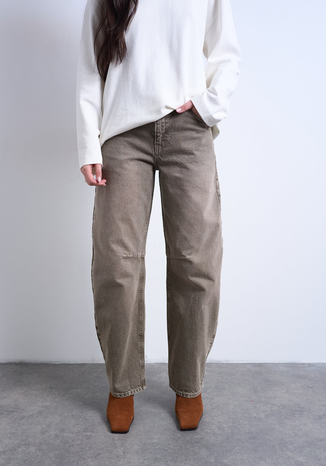 Topshop Barrel High Rise Denim Jeans - Pesto 1 Shaws Department Stores