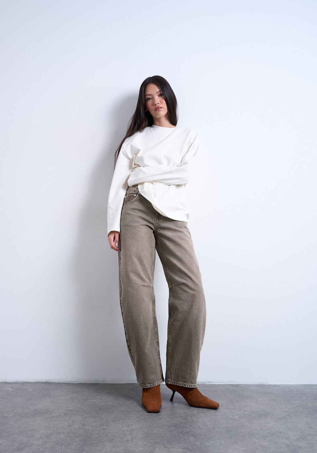 Topshop Barrel High Rise Denim Jeans - Pesto 5 Shaws Department Stores