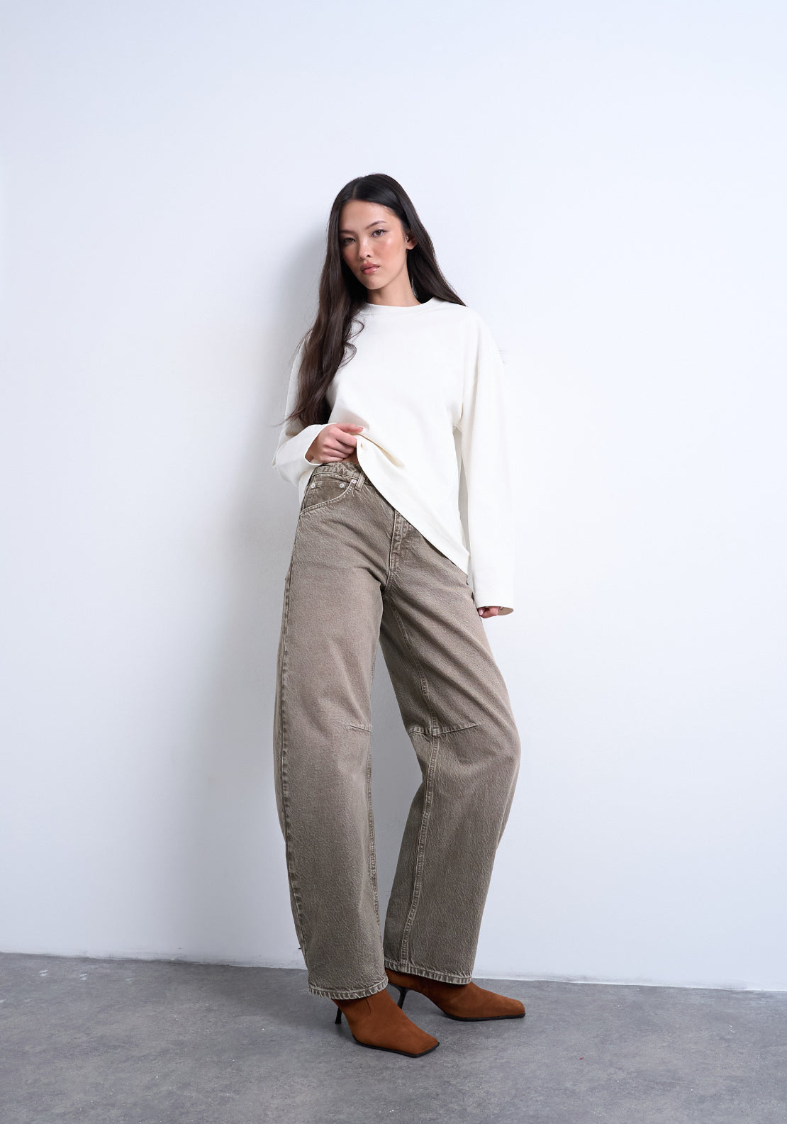 Topshop Barrel High Rise Denim Jeans - Pesto 4 Shaws Department Stores