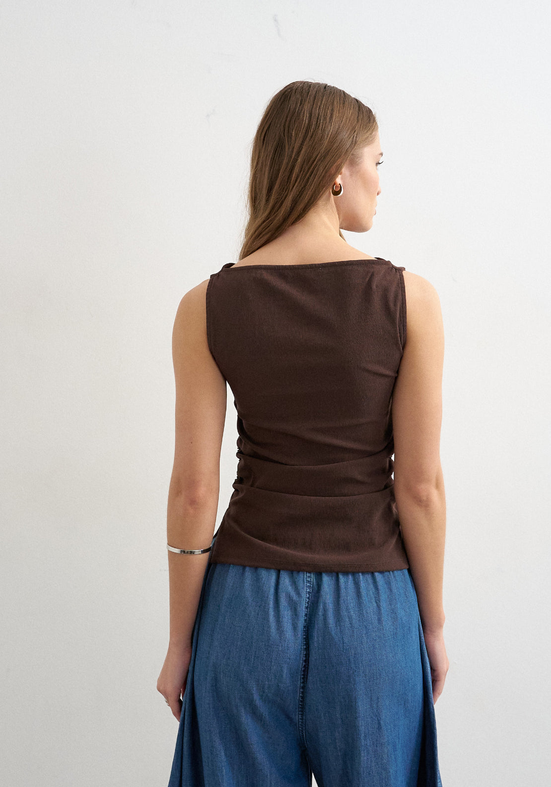 Topshop Caroline Bengaline Tank Top - Chocolate Brown 2 Shaws Department Stores