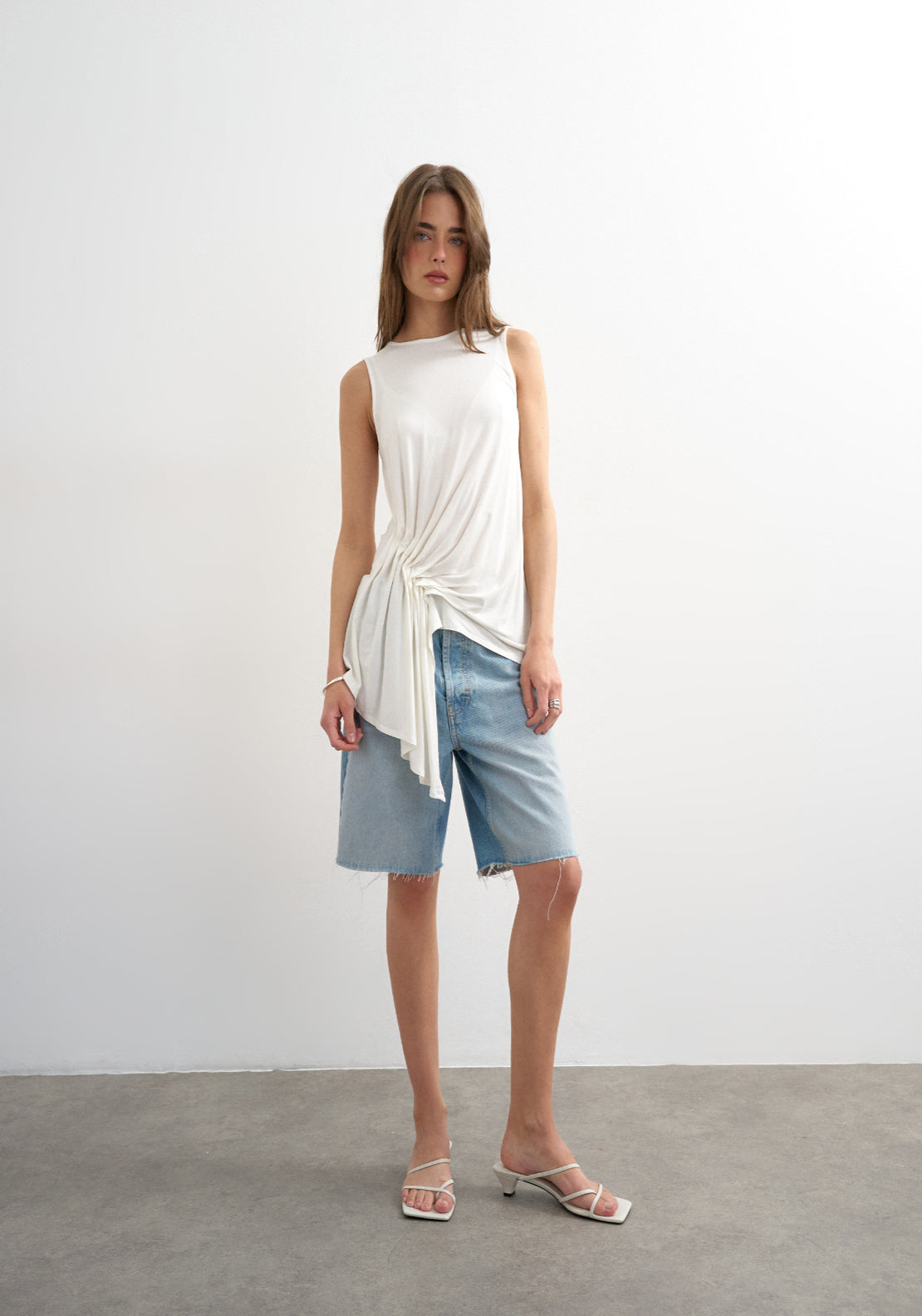 Topshop Clara Drape Side Tank Top - White 4 Shaws Department Stores