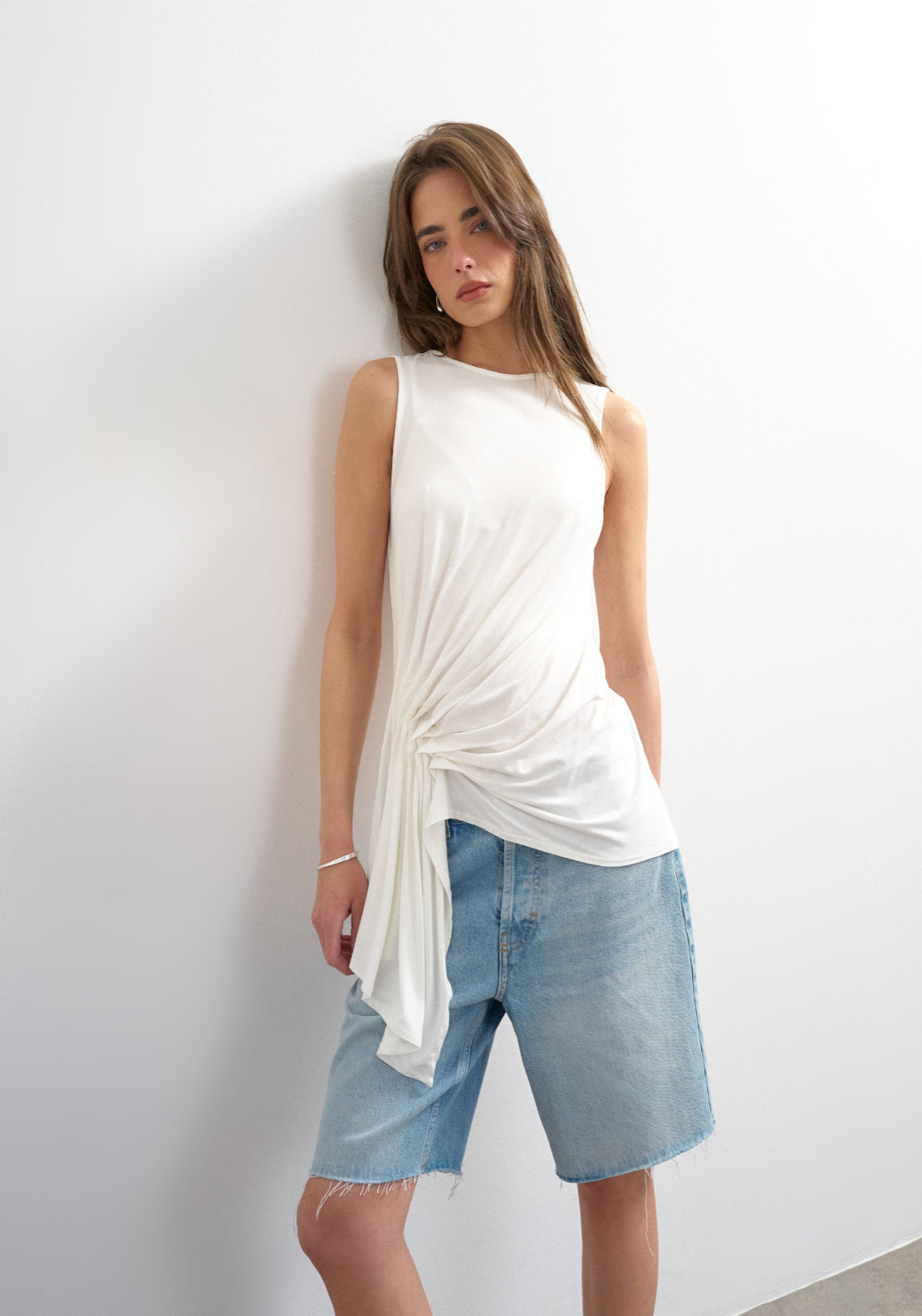 Topshop Clara Drape Side Tank Top - White 1 Shaws Department Stores
