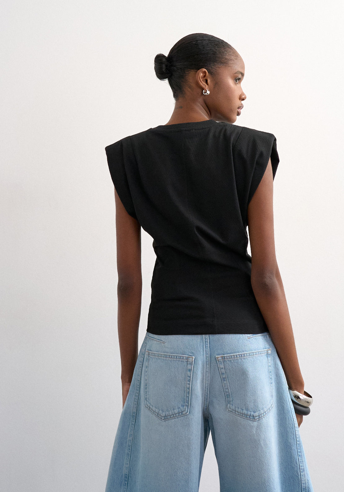 Topshop Julla Shoulder Pad T-Shirt - Black 2 Shaws Department Stores