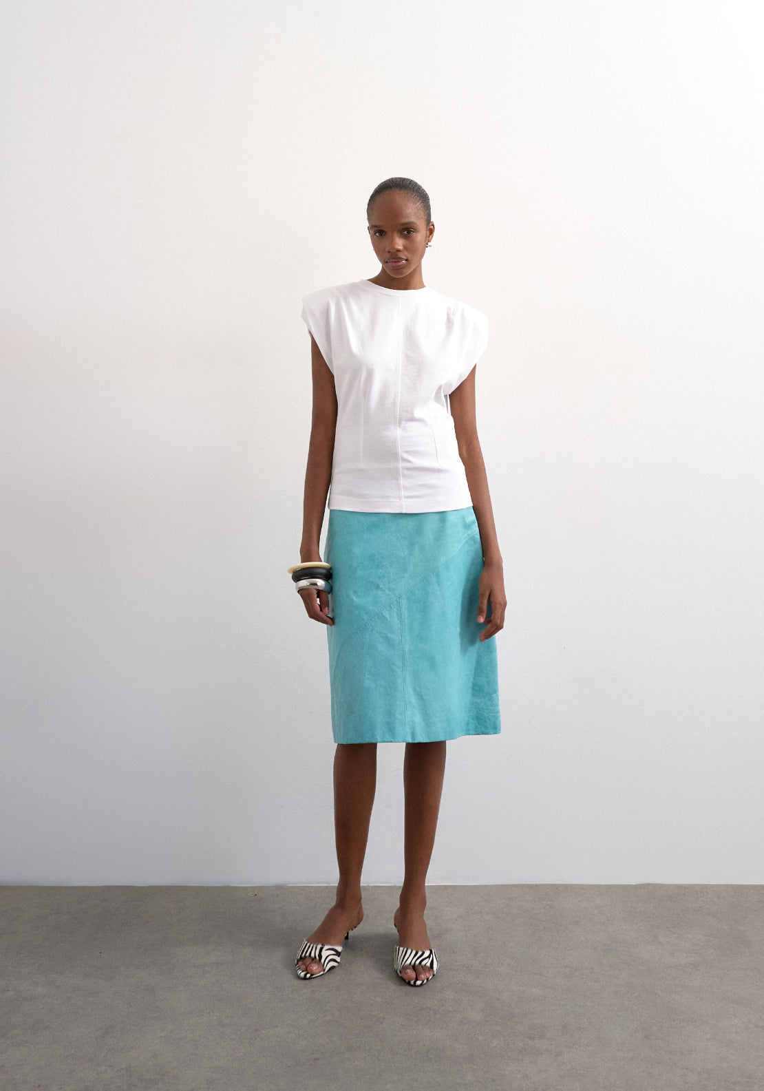 Topshop Julla Shoulder Pad T-Shirt - Snow White 4 Shaws Department Stores