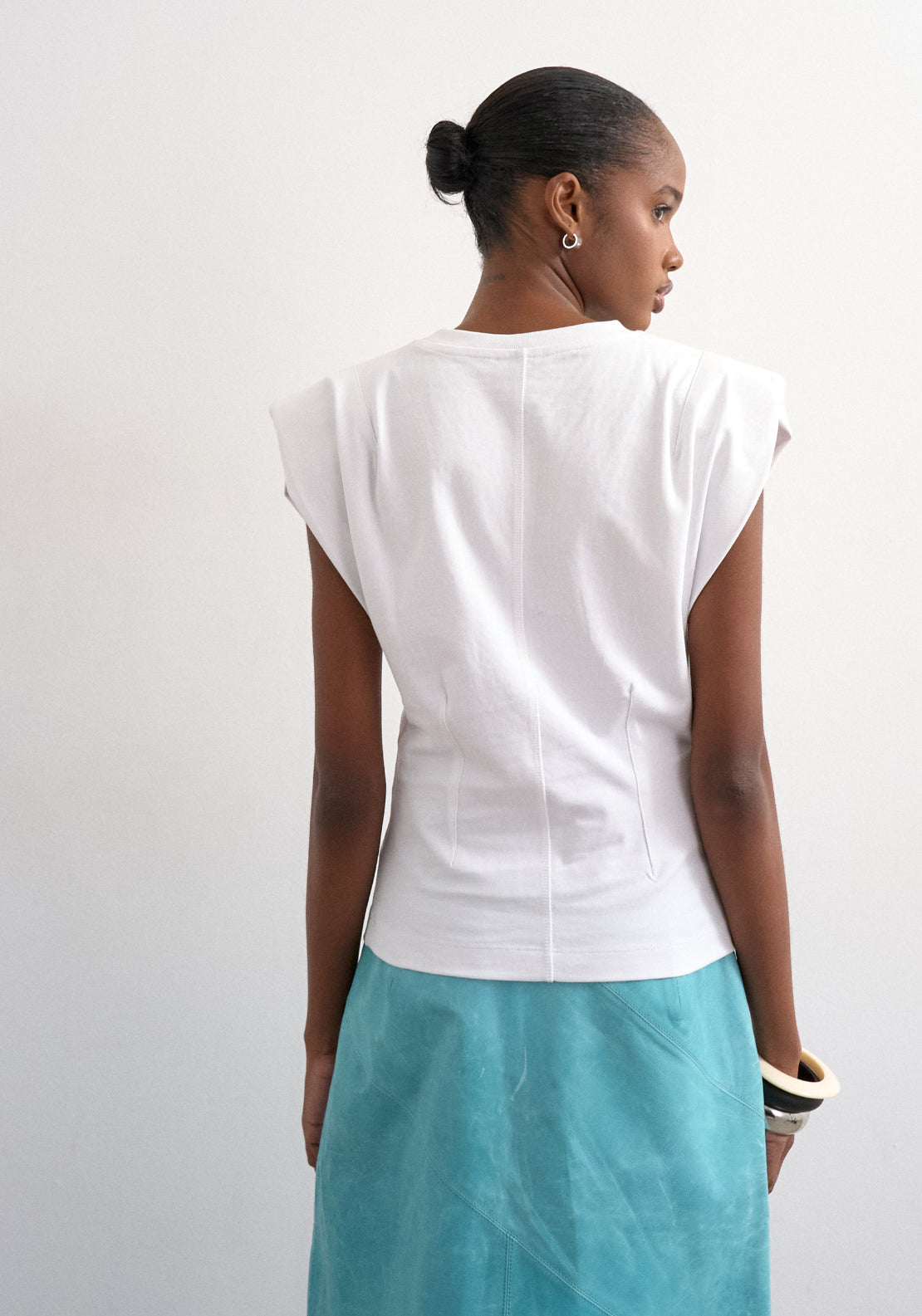 Topshop Julla Shoulder Pad T-Shirt - Snow White 2 Shaws Department Stores