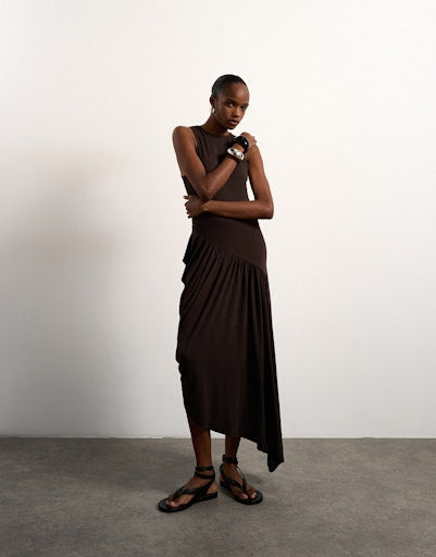 Topshop Julie Bubble Ham Maxi Dress - Chocolate Brown 1 Shaws Department Stores