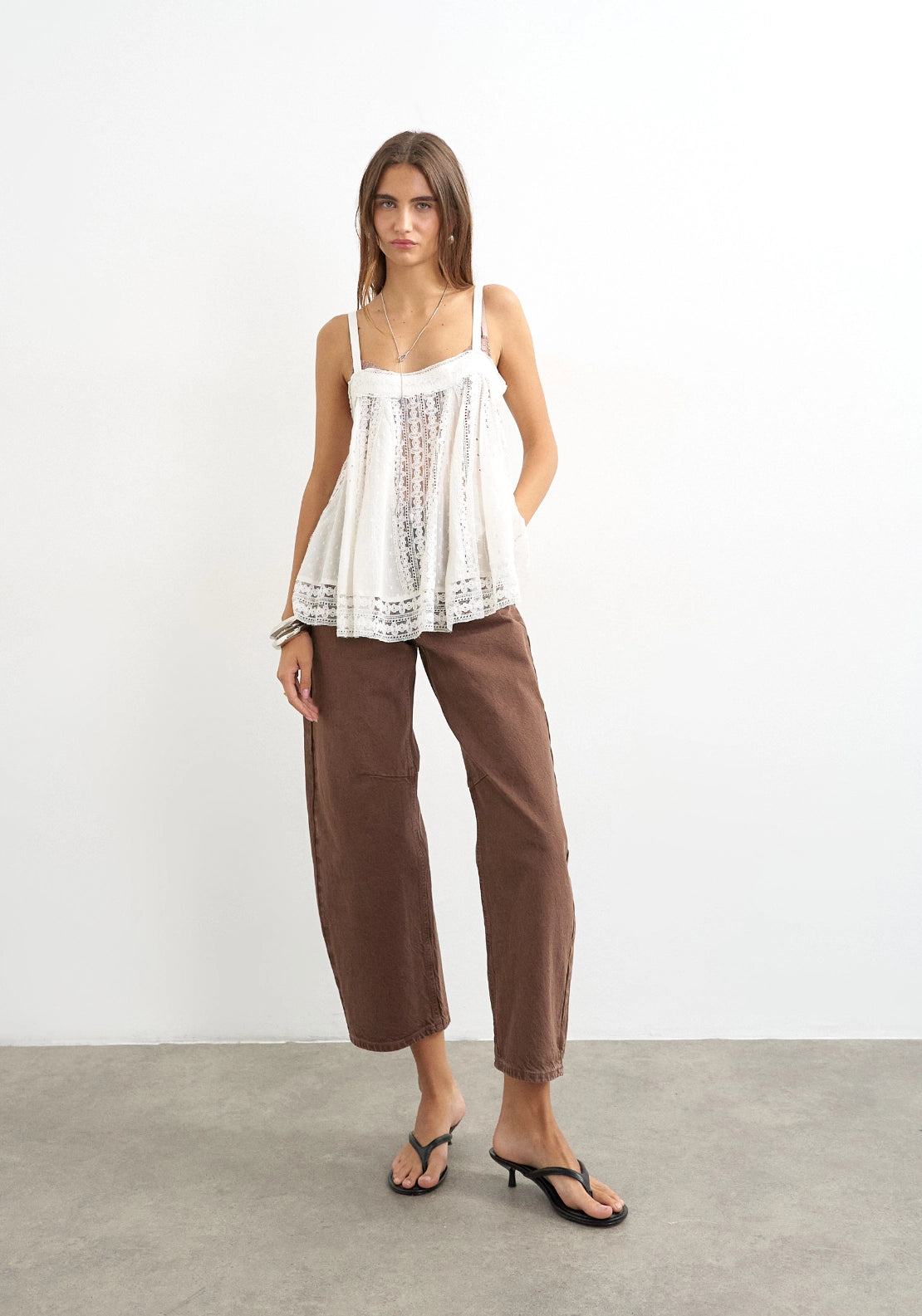 Topshop High-Rise Barrel Leg Jeans - Brown Denim 1 Shaws Department Stores