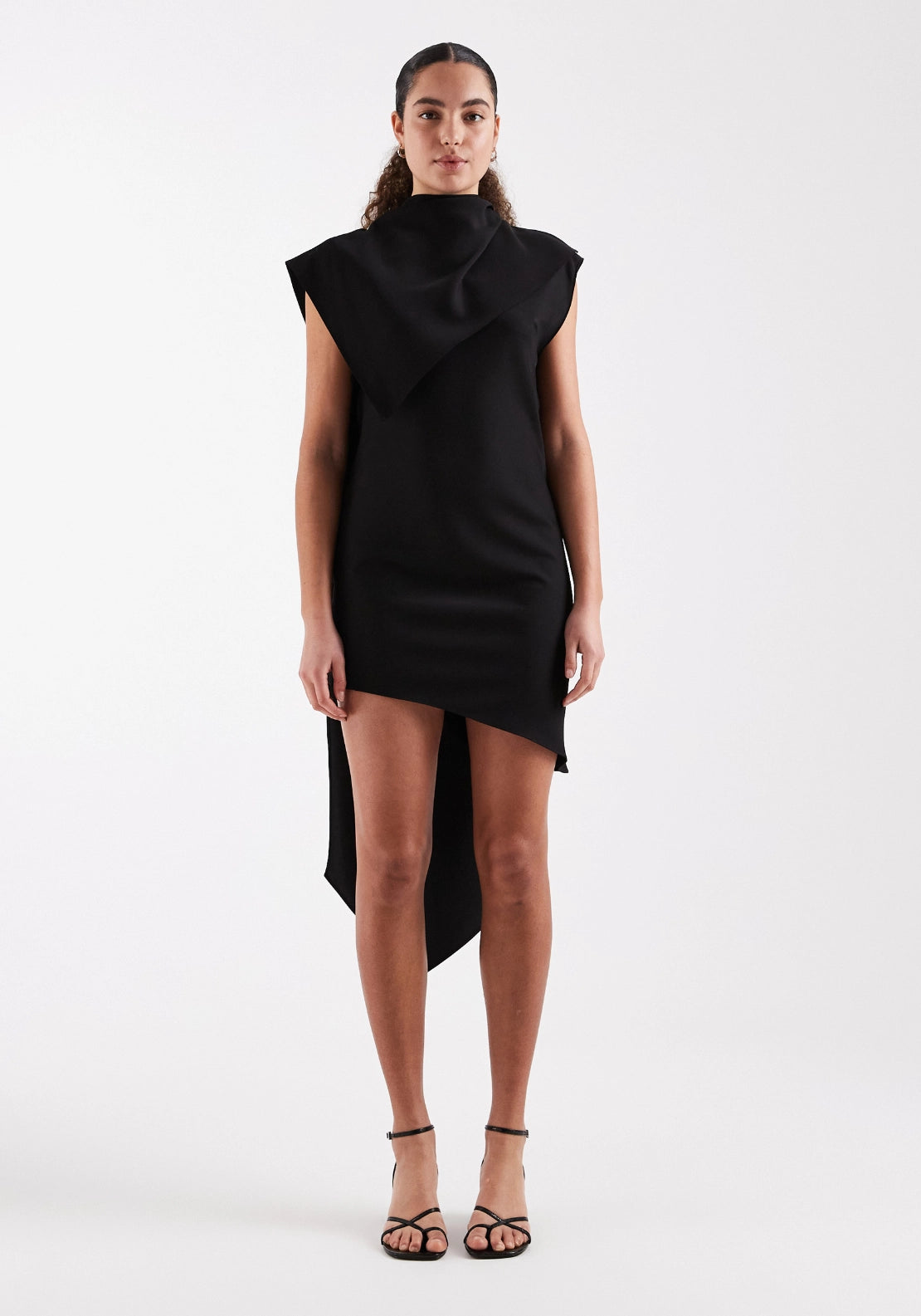 Achola Draped Scarf Detail Dress - Jet Black