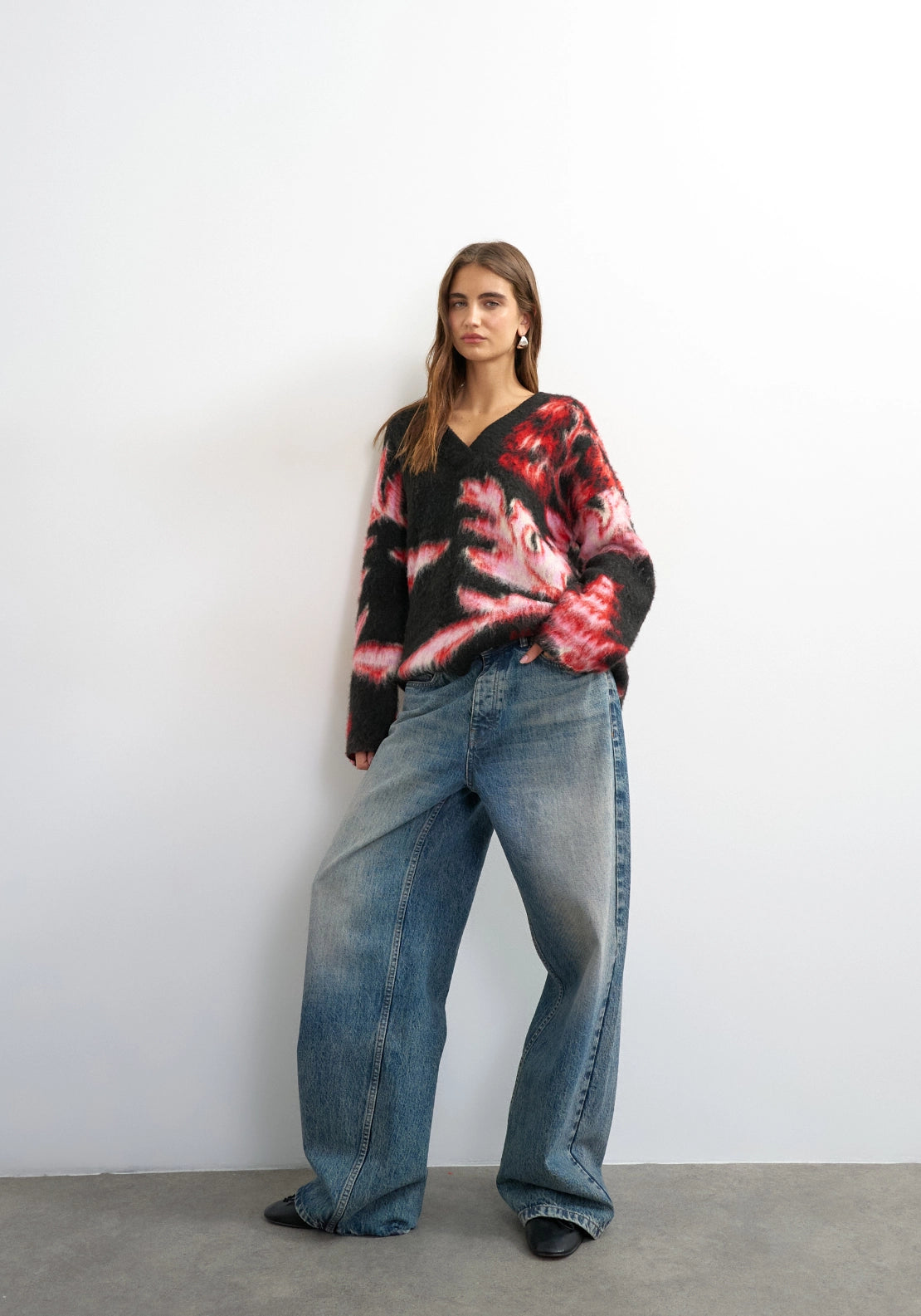 Dija Brushed Flower Jumper - Jet Black