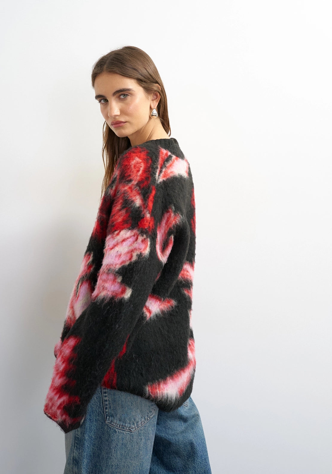 Dija Brushed Flower Jumper - Jet Black