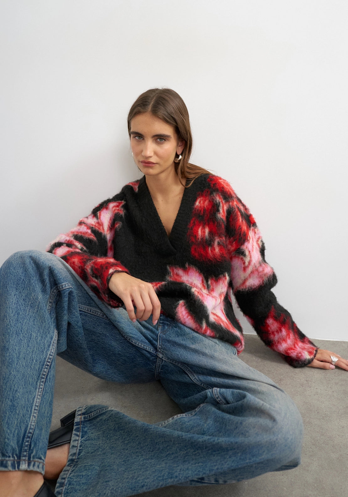 Dija Brushed Flower Jumper - Jet Black