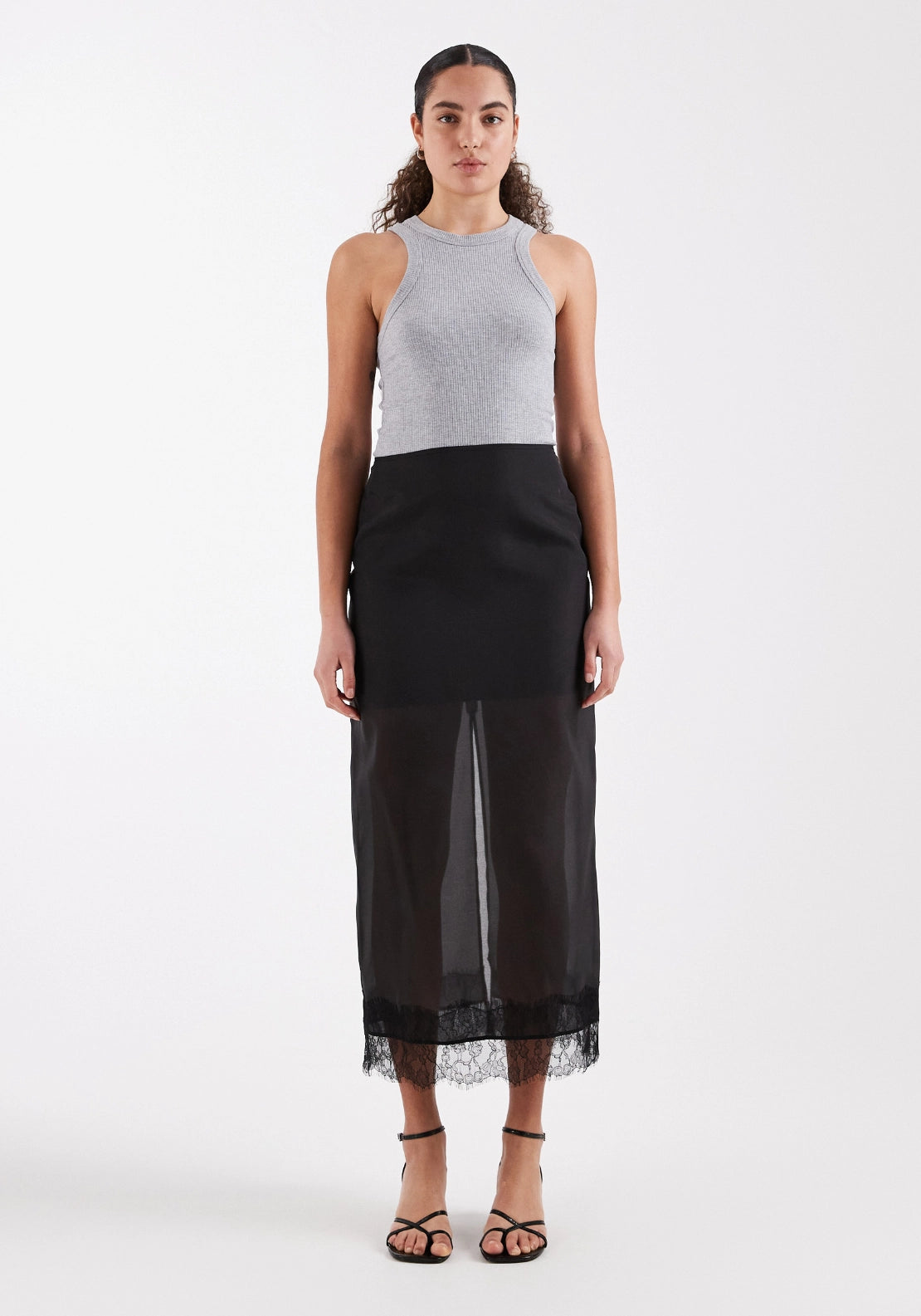 Dena Organza Lace Hem Maxi Skirt - Jet Black