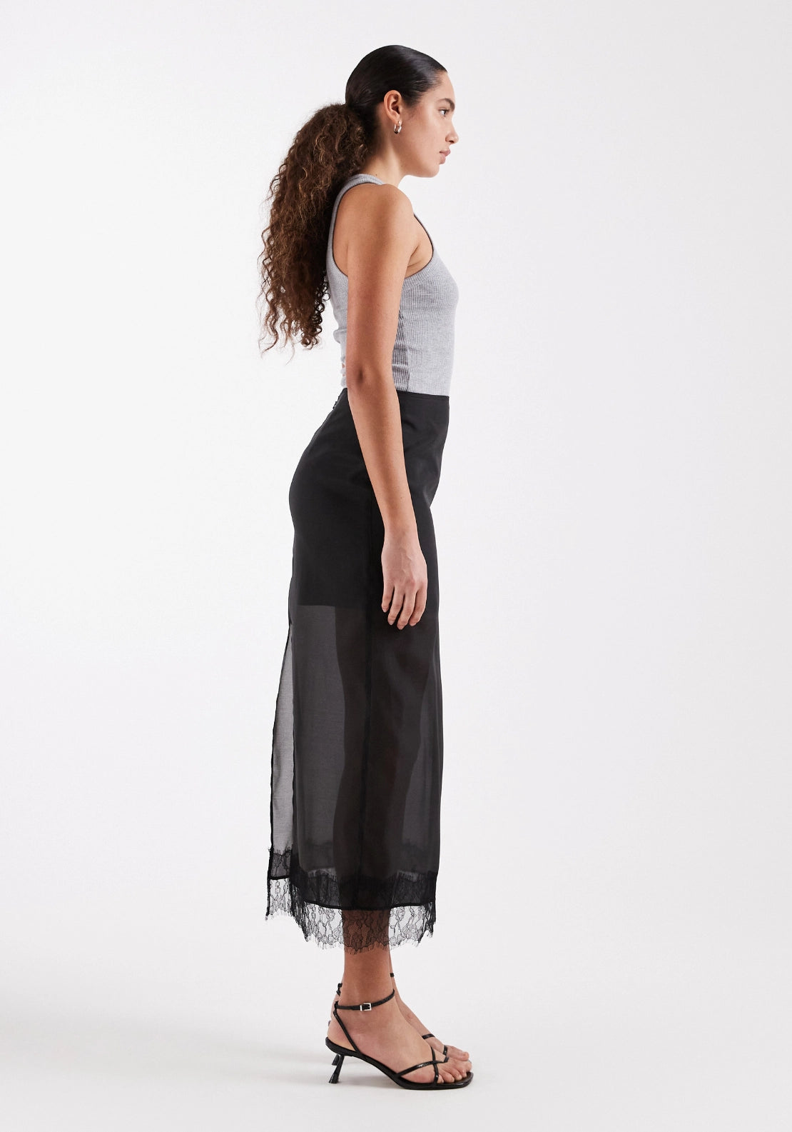 Dena Organza Lace Hem Maxi Skirt - Jet Black