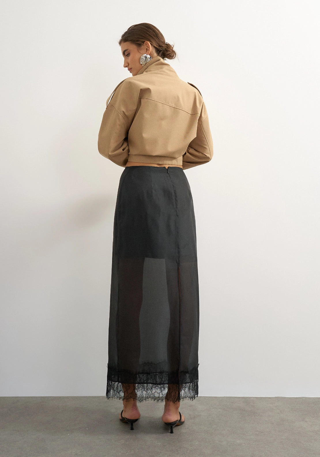 Dena Organza Lace Hem Maxi Skirt - Jet Black