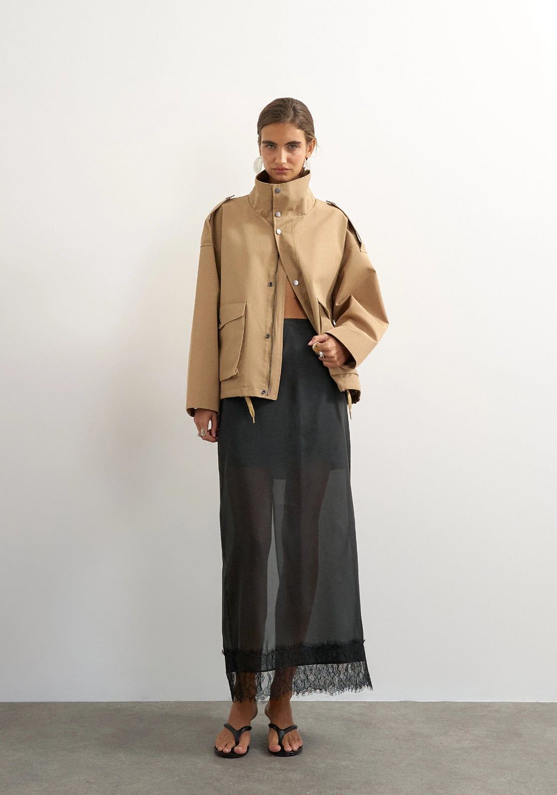 Dena Organza Lace Hem Maxi Skirt - Jet Black