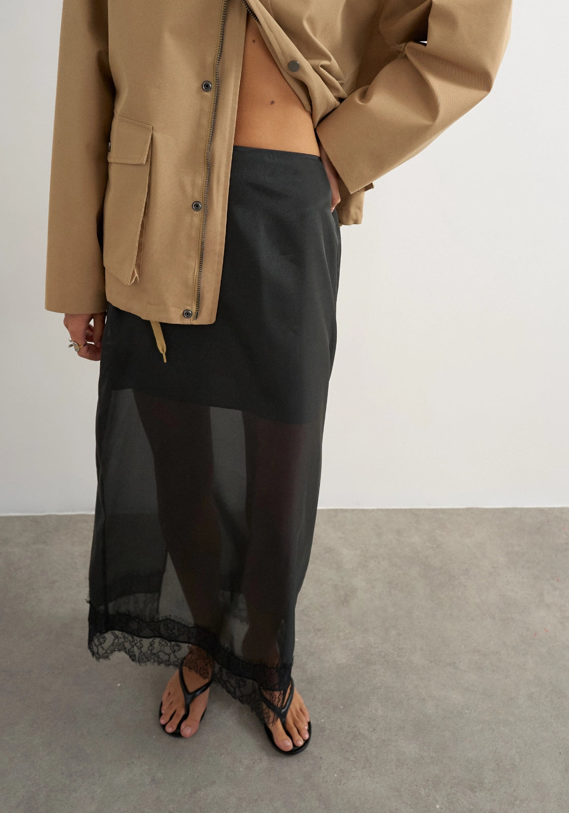Dena Organza Lace Hem Maxi Skirt - Jet Black