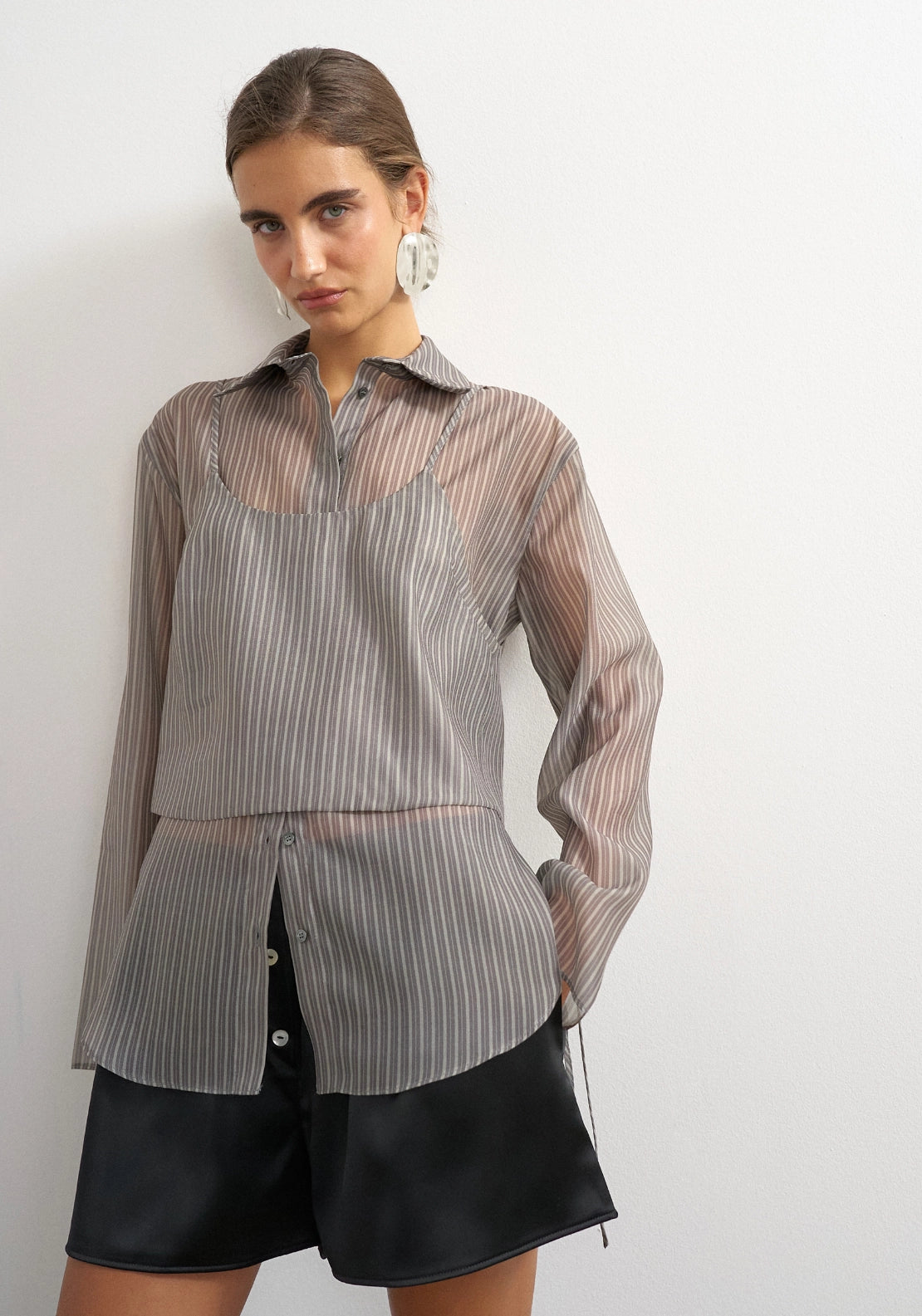 Delali Ls Stripe Doublelayer Shirt - Grey