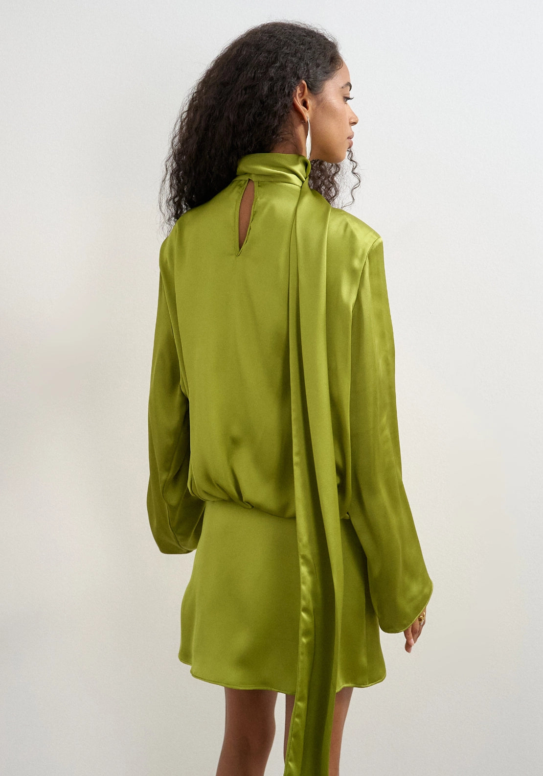 Topshop Ceren Satin Scarf Tie Mini Dress - Macaw Green 2 Shaws Department Stores