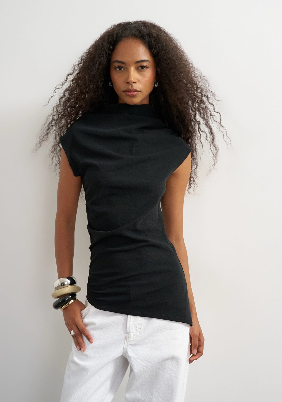 Bellis Short Sleeve Gathered Top - Jet Black