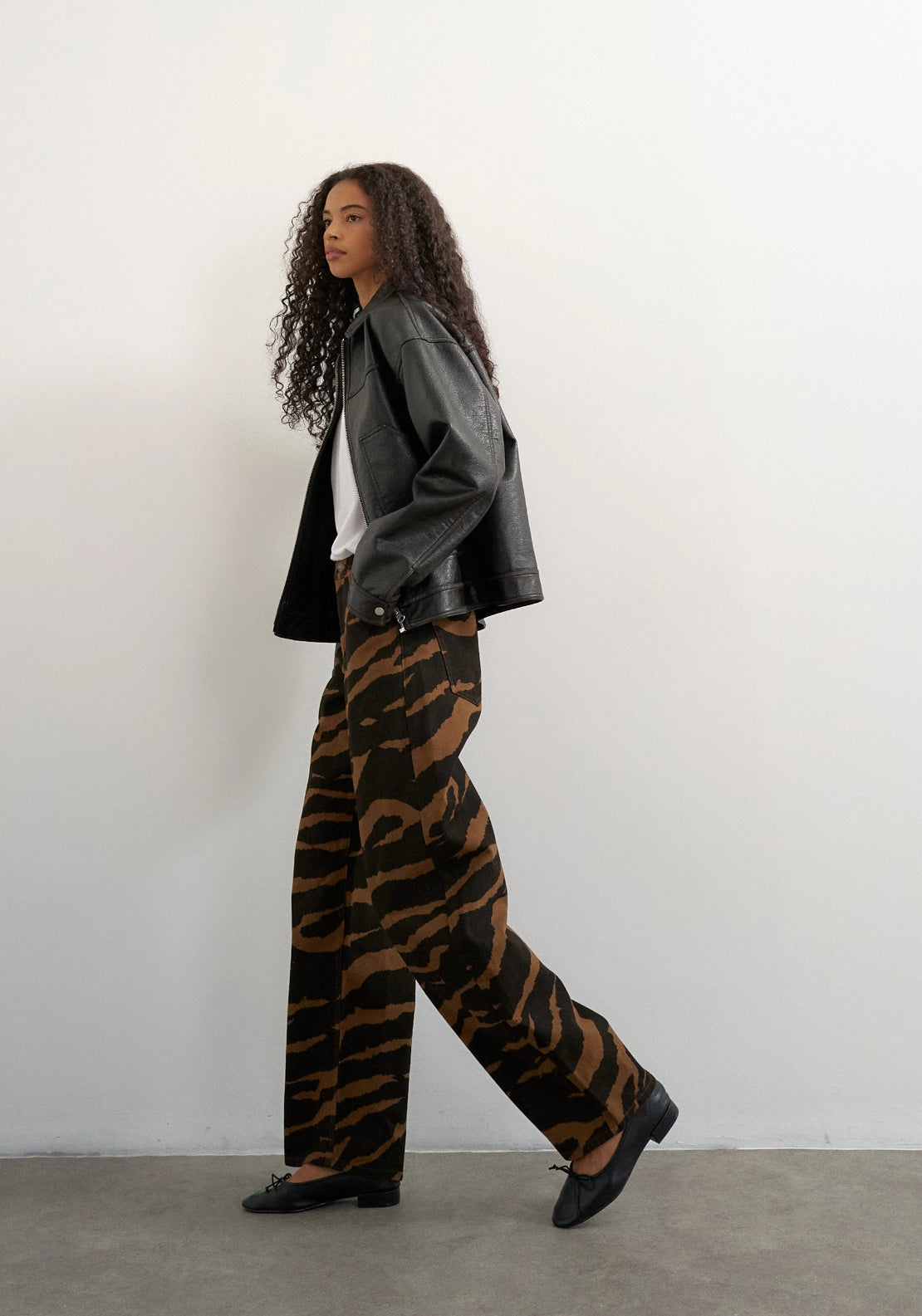 Topshop Animal Print Wide Leg Jeans - Dark Brown Denim 2 Shaws Department Stores