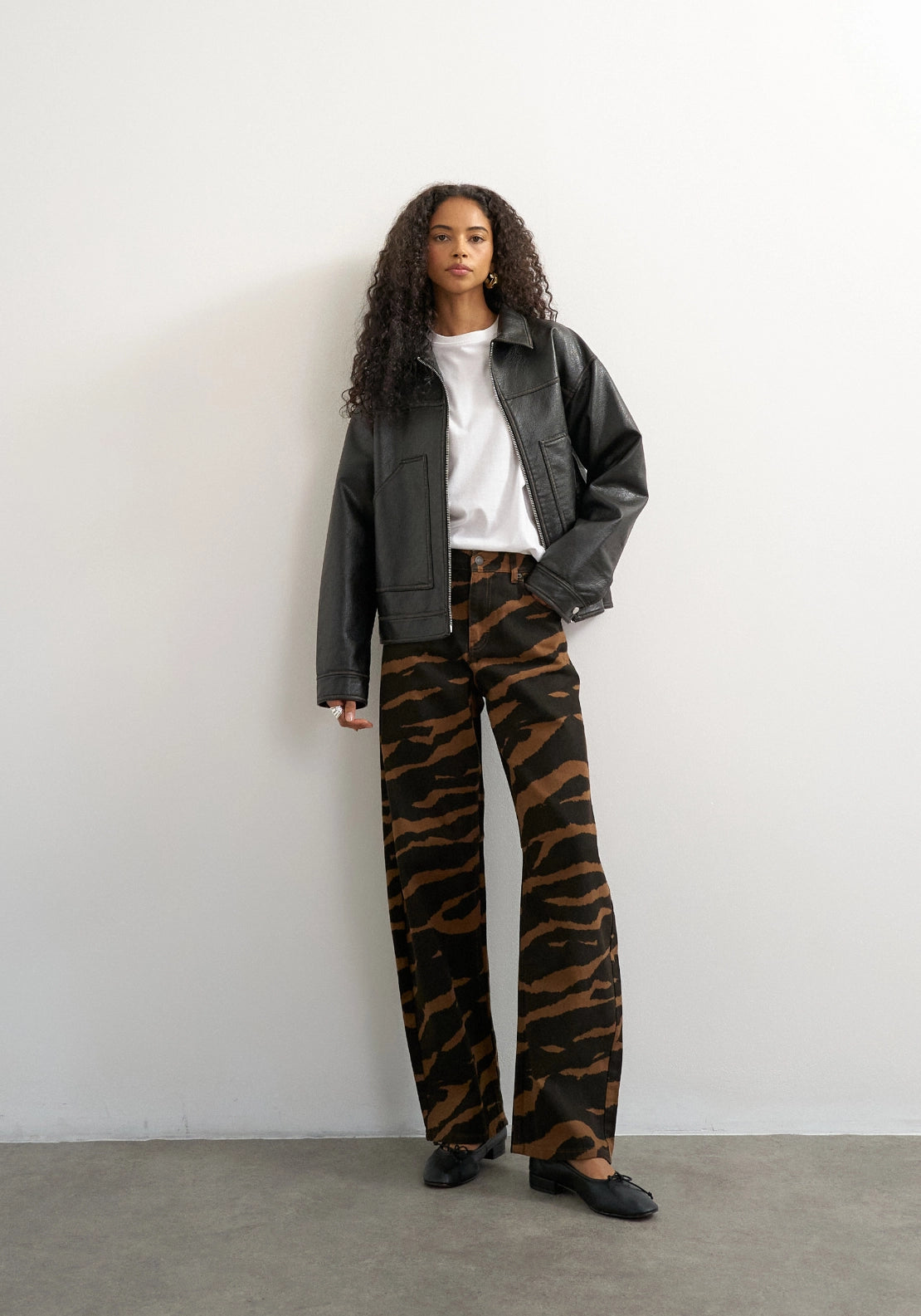 Topshop Animal Print Wide Leg Jeans - Dark Brown Denim 1 Shaws Department Stores