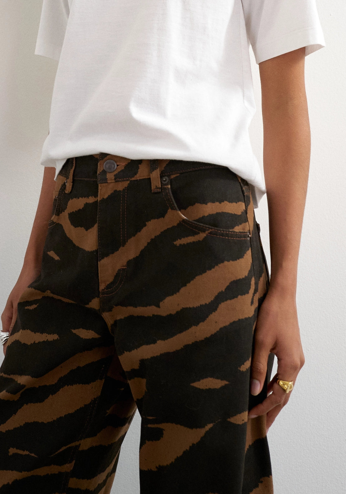 Topshop Animal Print Wide Leg Jeans - Dark Brown Denim 4 Shaws Department Stores