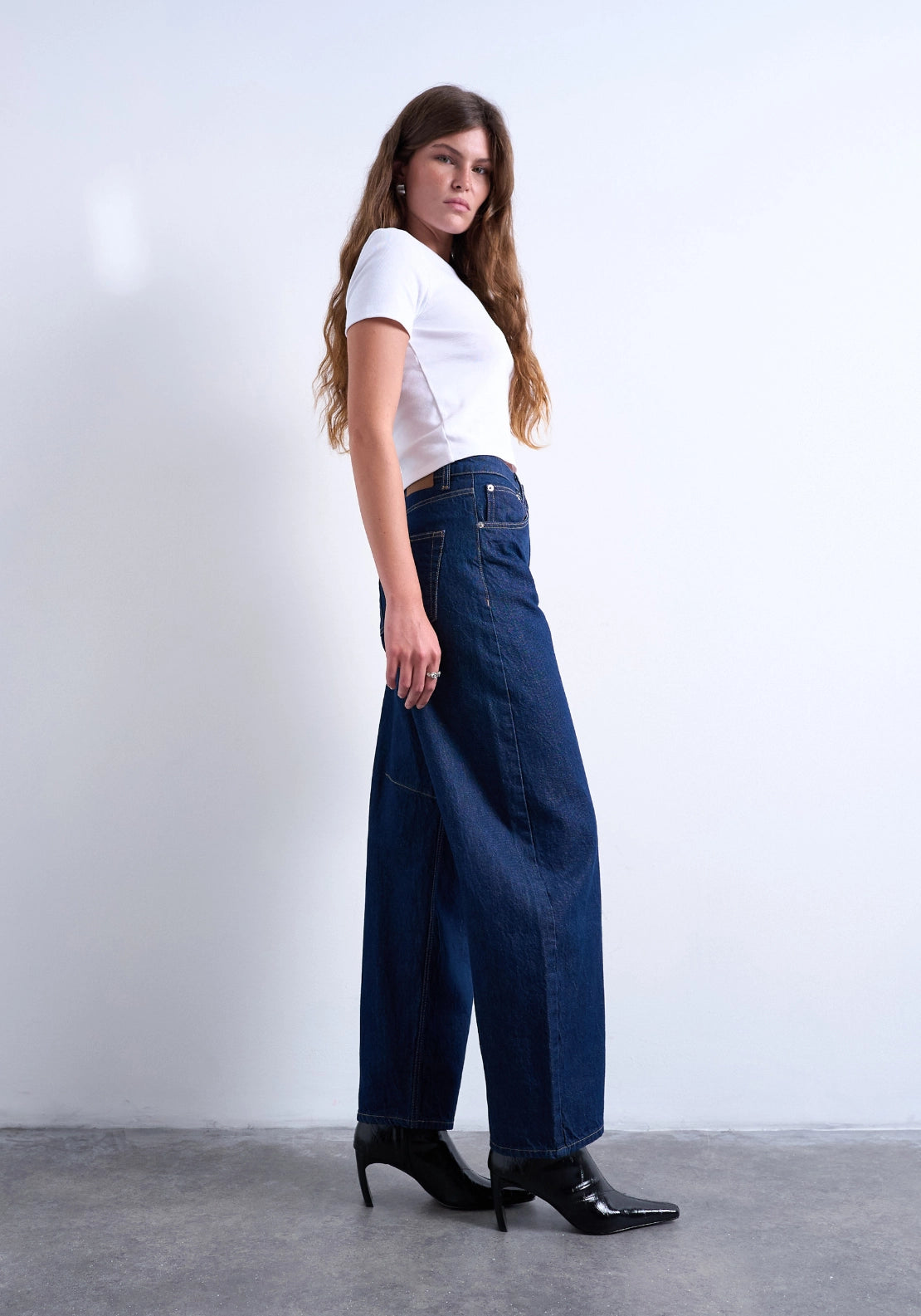 Topshop High-Rise Barrel Leg Jeans - Blue Denim 3 Shaws Department Stores