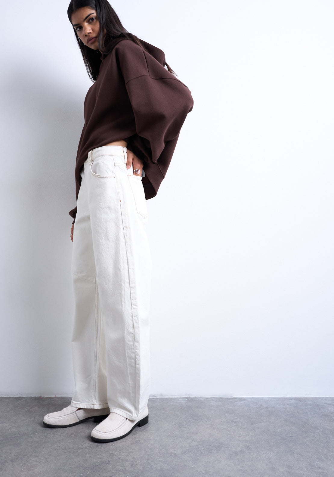 Topshop Barrel High Rise Denim Jeans - Cream 3 Shaws Department Stores