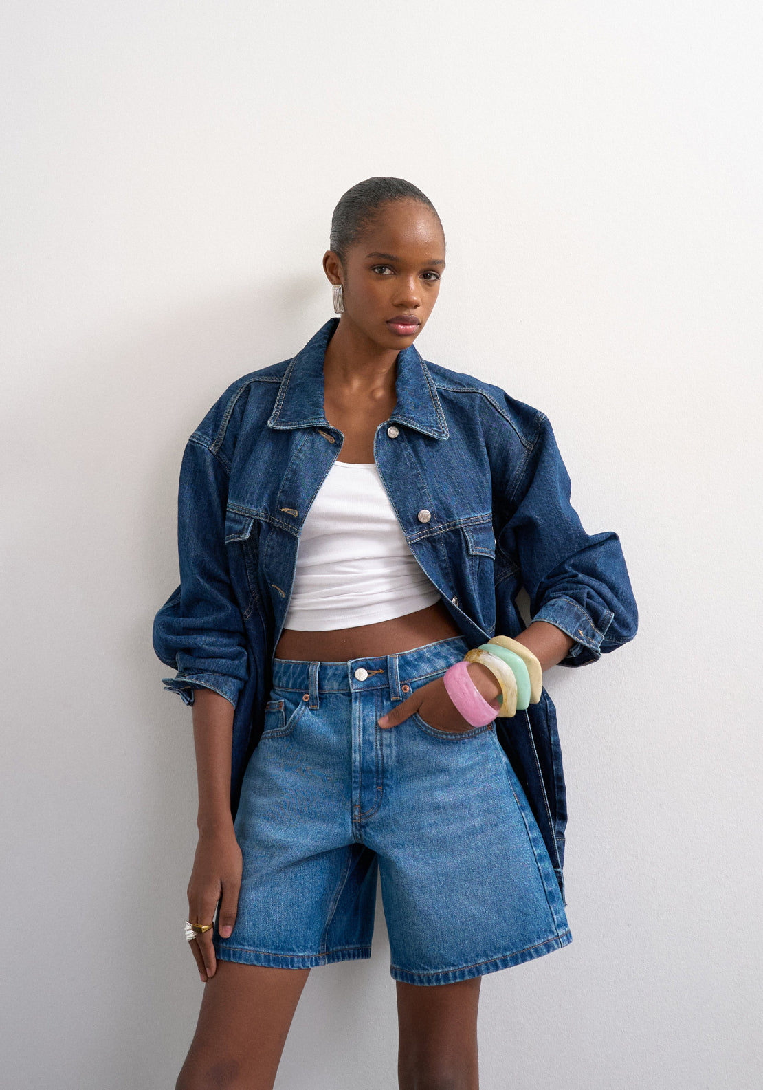 Topshop Vigga High Rise Denim Shorts - Blue Denim 4 Shaws Department Stores