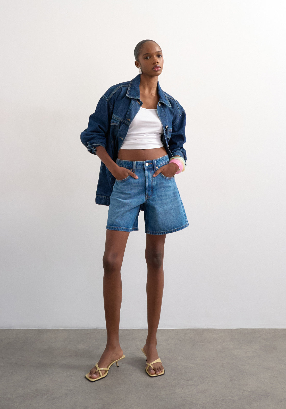 Topshop Vigga High Rise Denim Shorts - Blue Denim 5 Shaws Department Stores